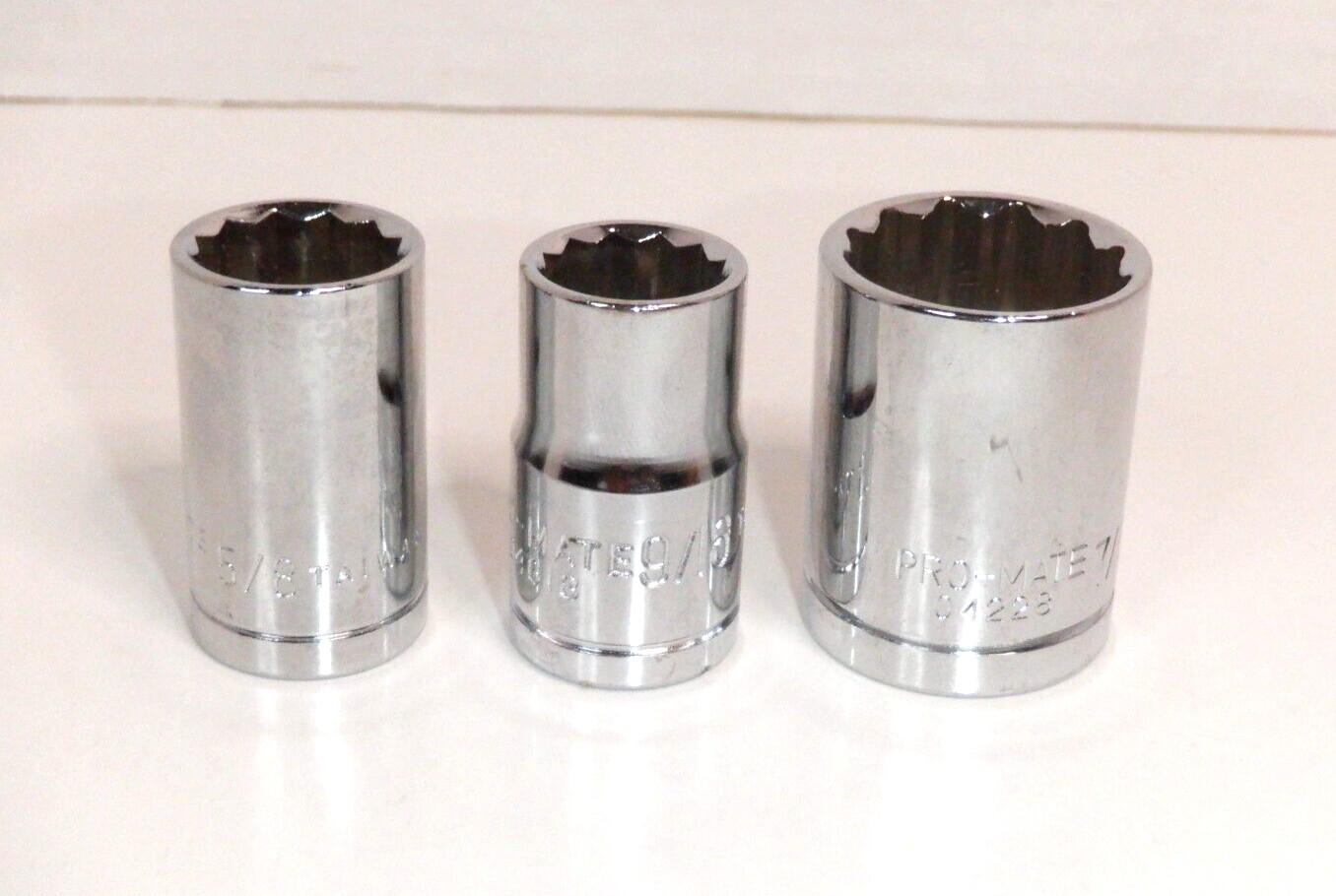 Pro-mate Tools 3Pc 1/2 Drive, 9/16, 5/8, 7/8 Standard SAE 12pt Sockets