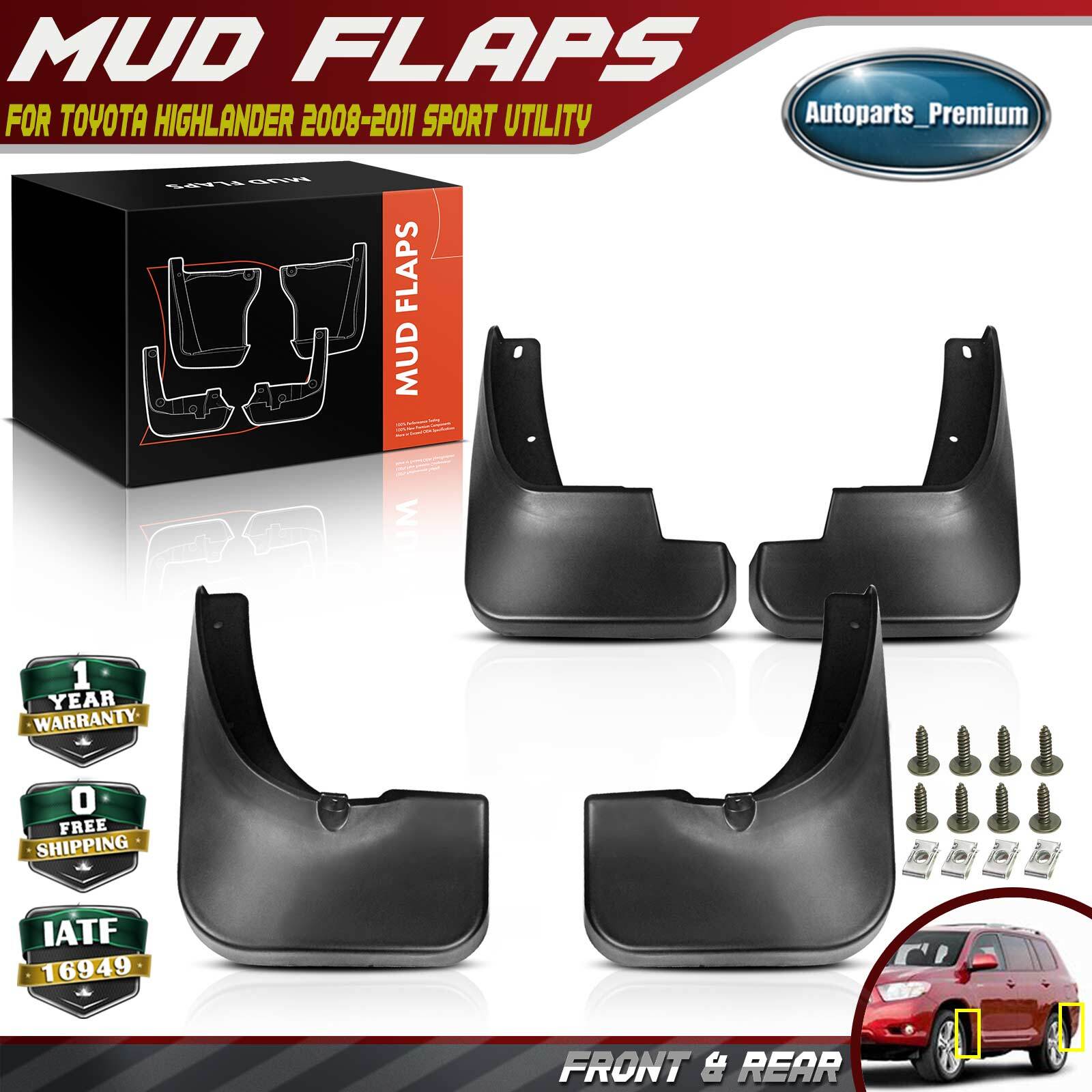 4pcs Front & Rear Splash Guards Mud Flaps for Toyota Highlander 2008 2009 2010