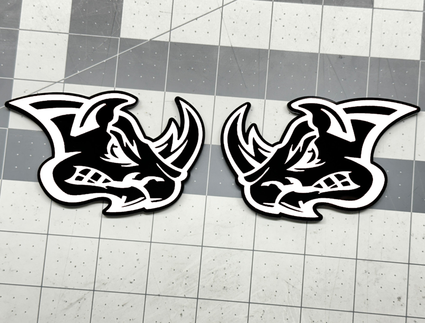Angry Rhino White On Black Car Emblem Badge Custom New Aggressive, Pack of 2