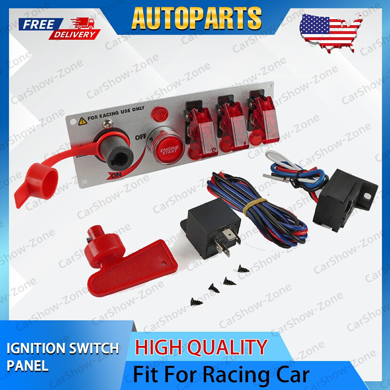 Racing Car 12V Ignition Switch Panel LED Toggle Switch Engine Start Push Button