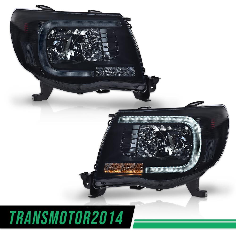 1Pair LED Tube DRL Halo Headlights Smoked Fit For 05-11 Toyota Tacoma