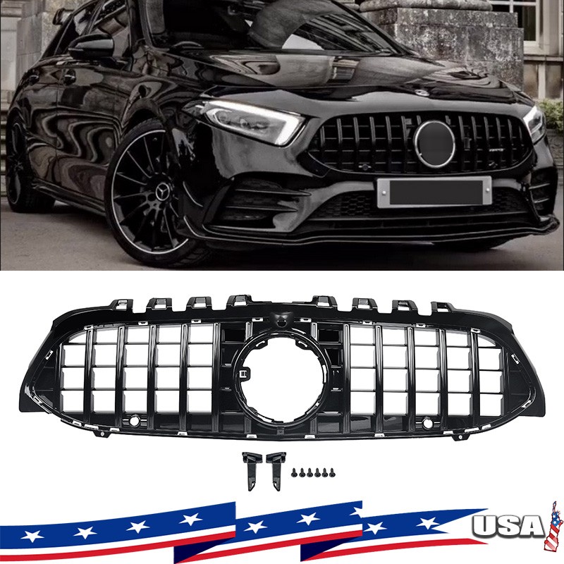 Gloss Black Front Grille W/Mirror Star For Benz A-Class W177 A200 A220 2019-2022