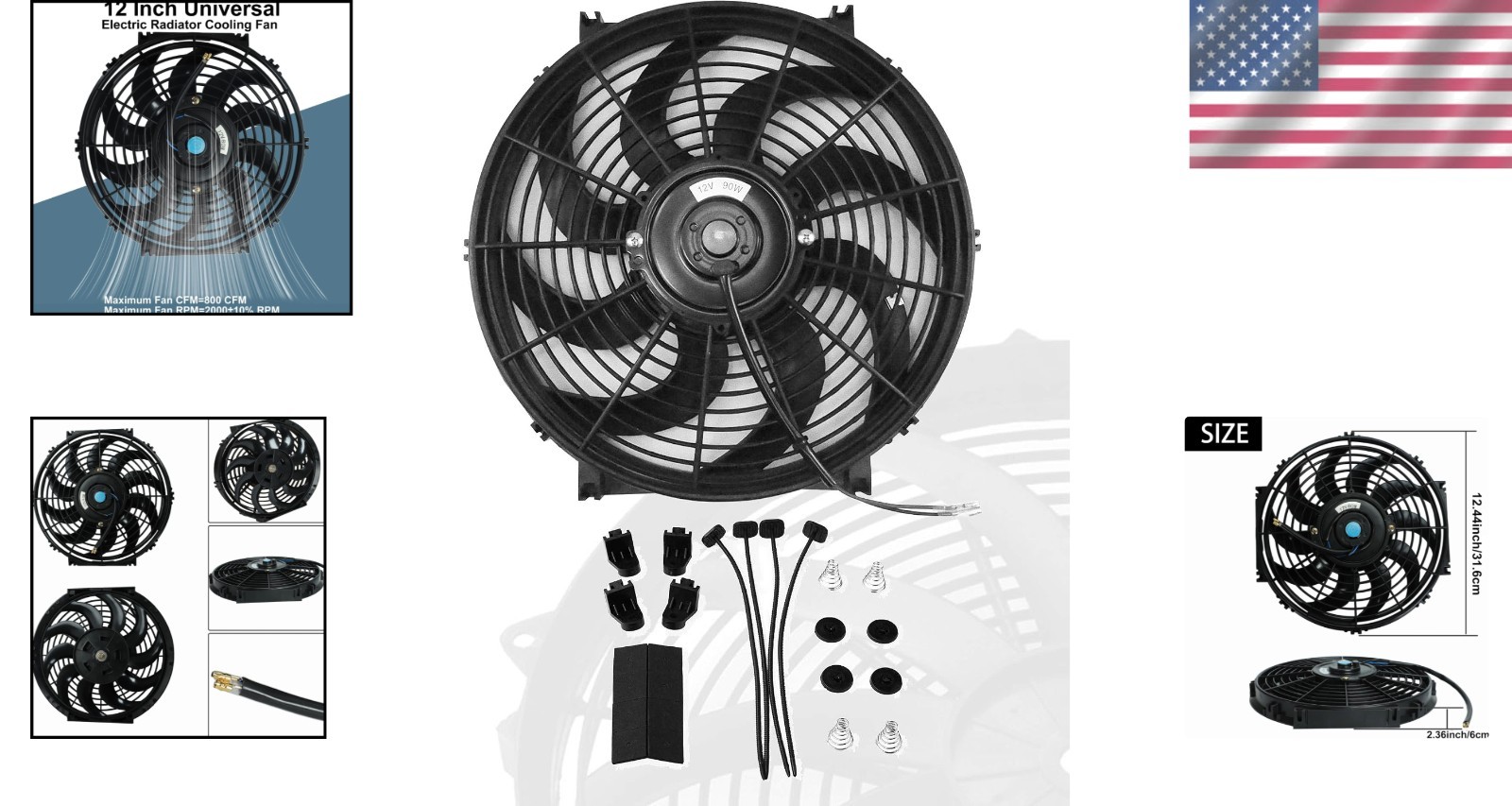 12″ inch Slim Fan Pull Electric Radiator Cooling Fans 12V Mount Kit Unversal …