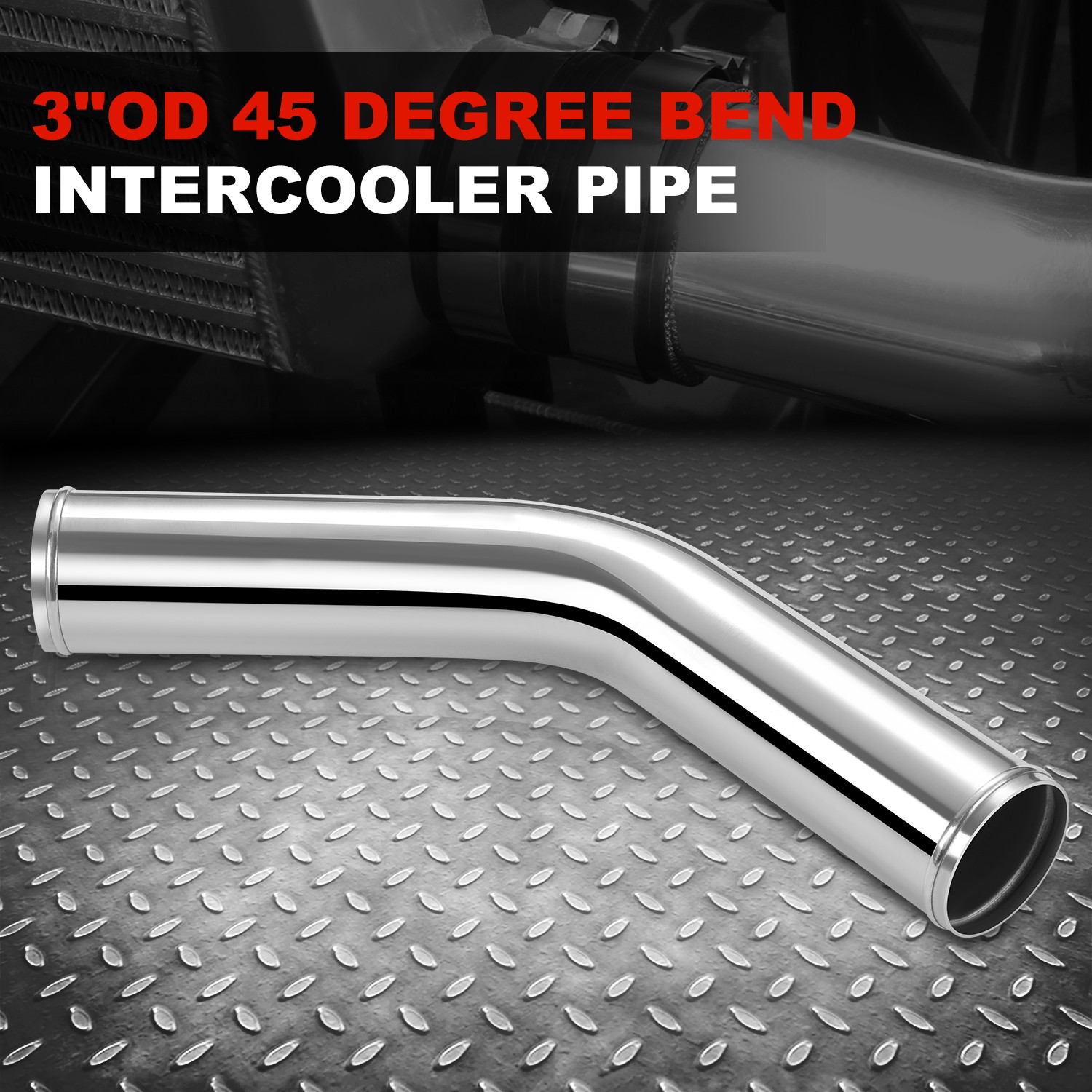 45 Degree 3″ OD Chrome Aluminum Elbow Bend Intercooler Pipe Tube Intake Turbo