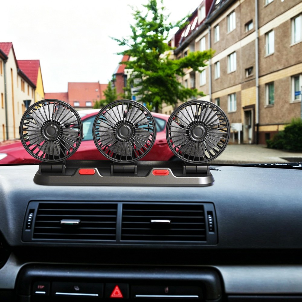 Car Fan Three Head Vehicle Cooling Fan with Two Speeds 360° Rotation for RV SUV