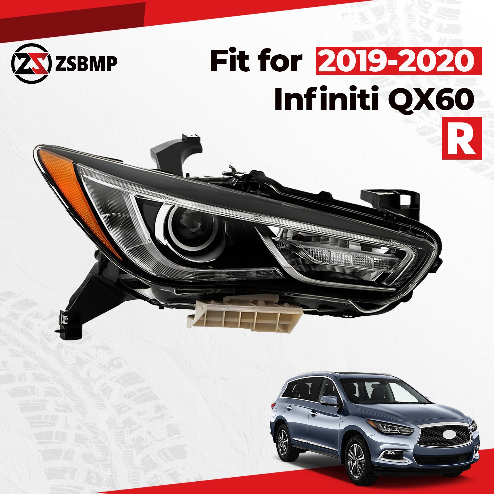 For 2019-2020 Infiniti QX60 LED Headlight Chrome Low Beam Projector Passenger RH