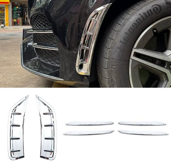 For 2020-23 Benz GLE Chrome ABS Front Bumper Side Air Vent Cover+fog Light Strip