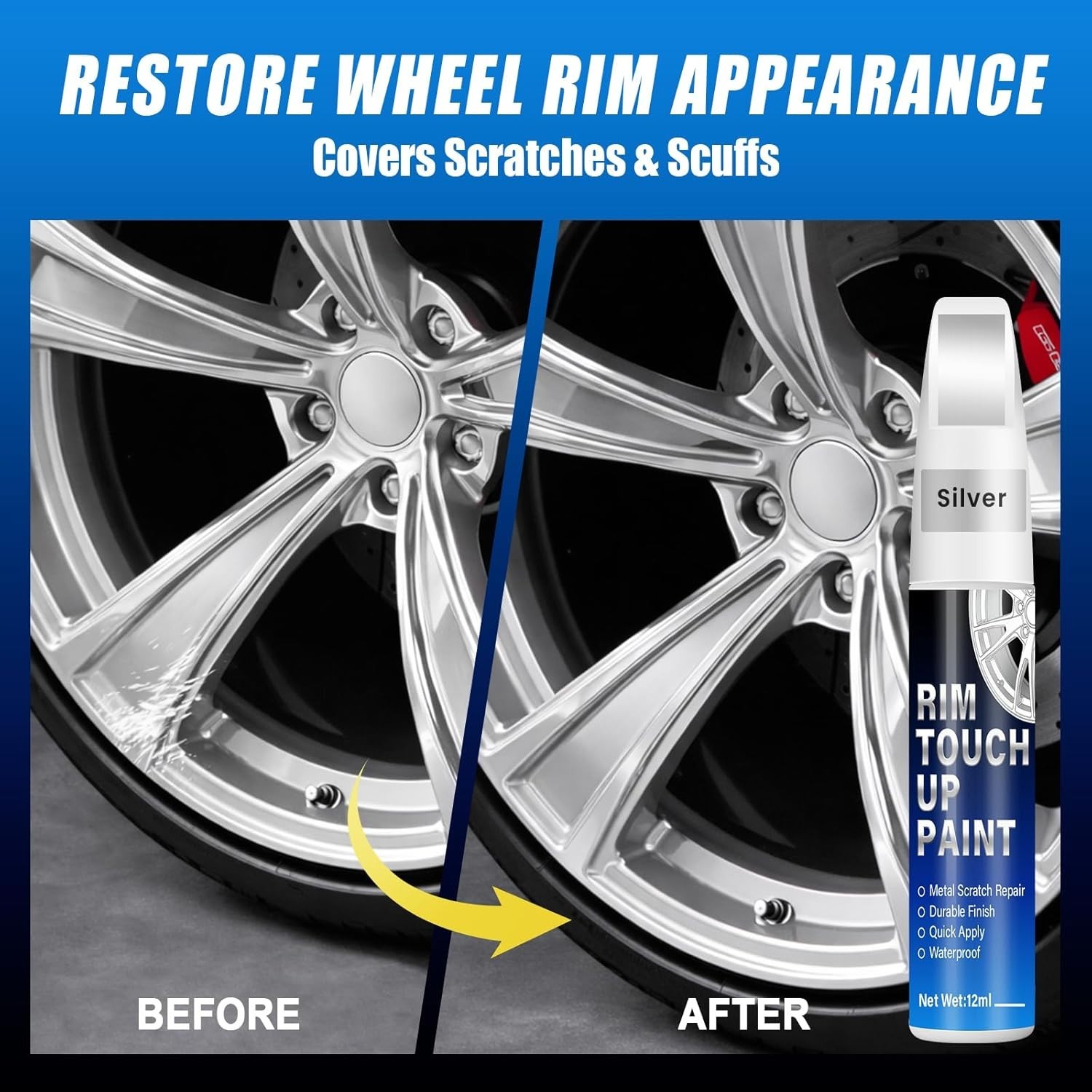 Wheel Repair Kit Silver Rim Touch Up Paint Car Wheel Paint Recover Scratch Fix