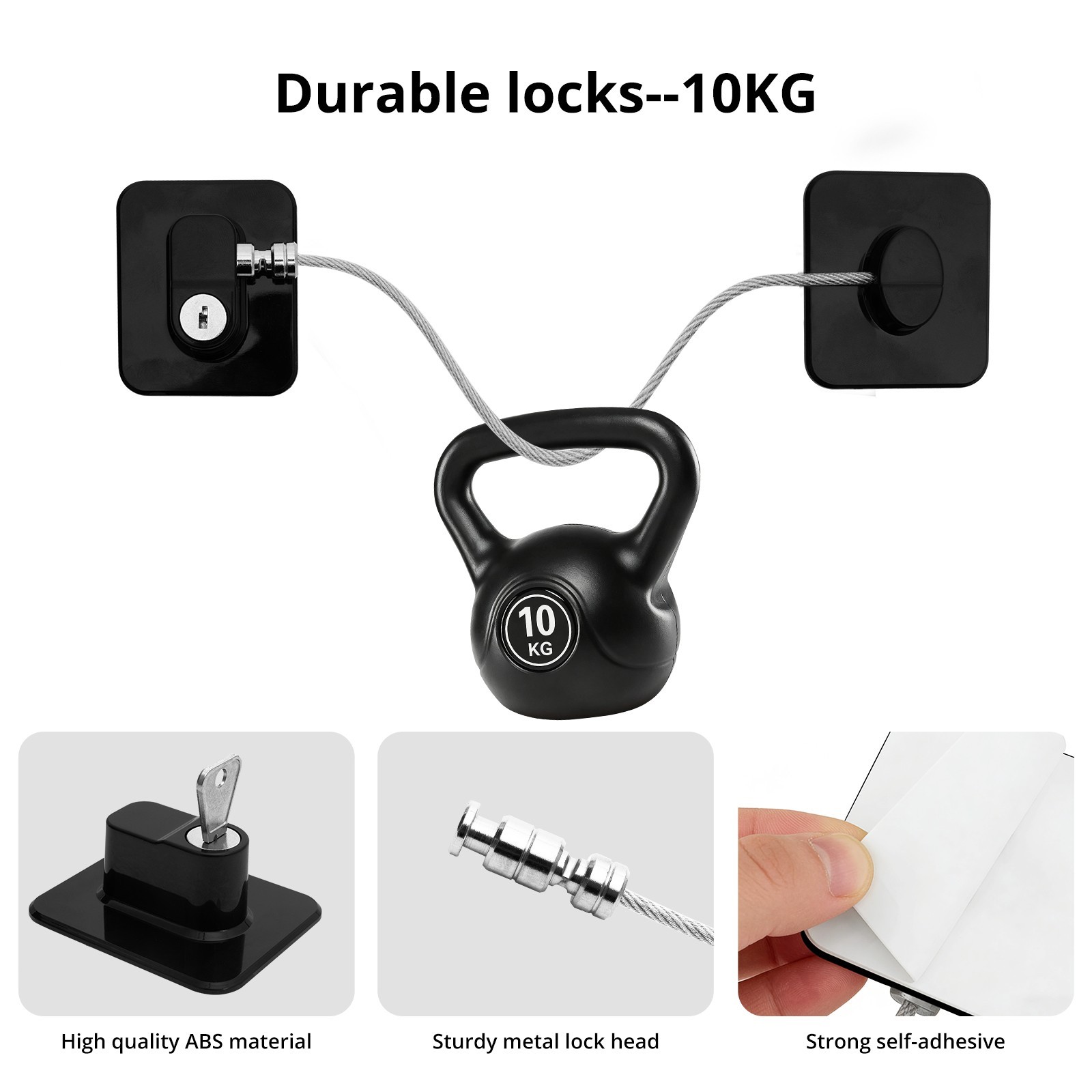 2PCS Fridge Lock Key Keep Children Out Stop Food Theft Simple Installation Black