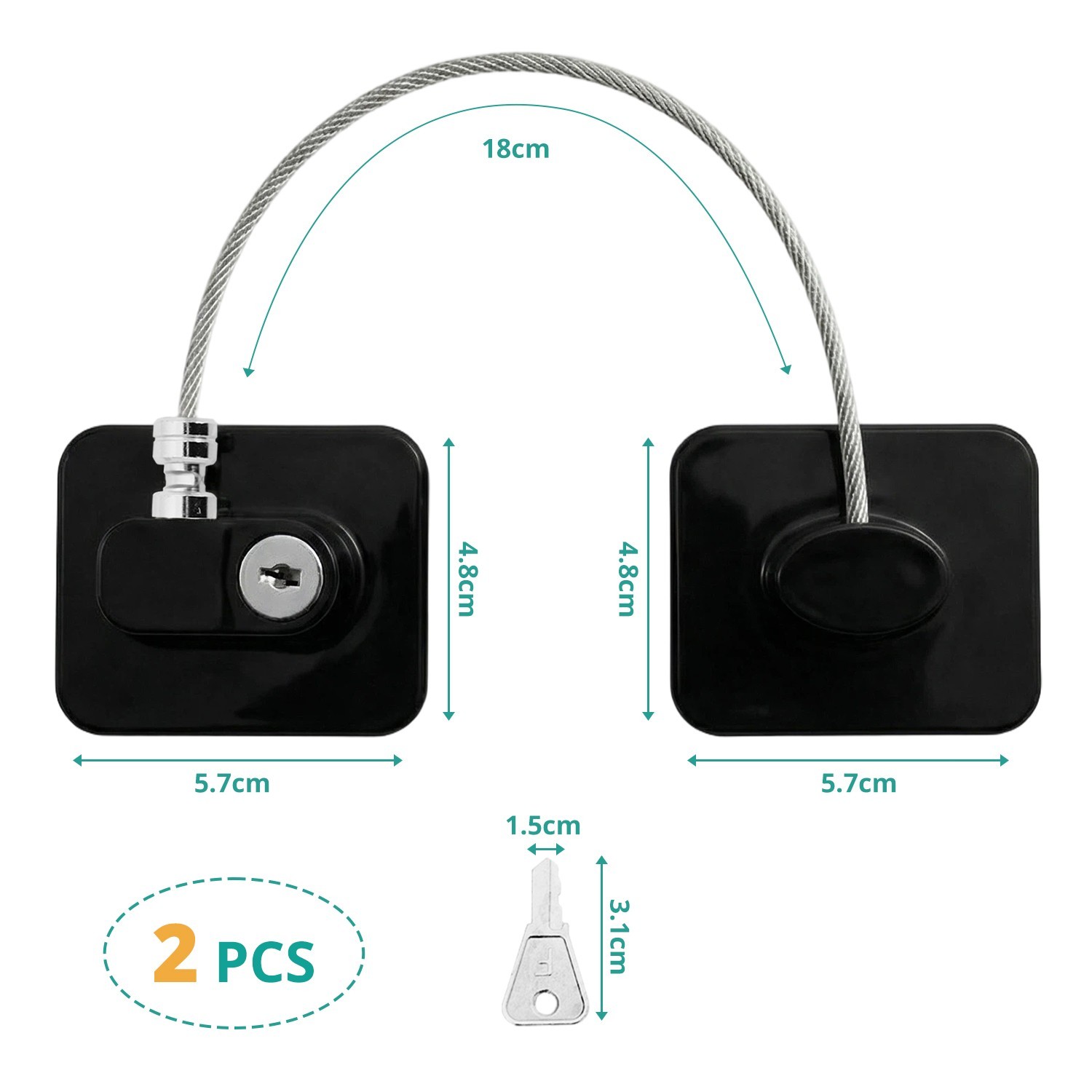 2PCS Fridge Lock Key Keep Children Out Stop Food Theft Simple Installation Black