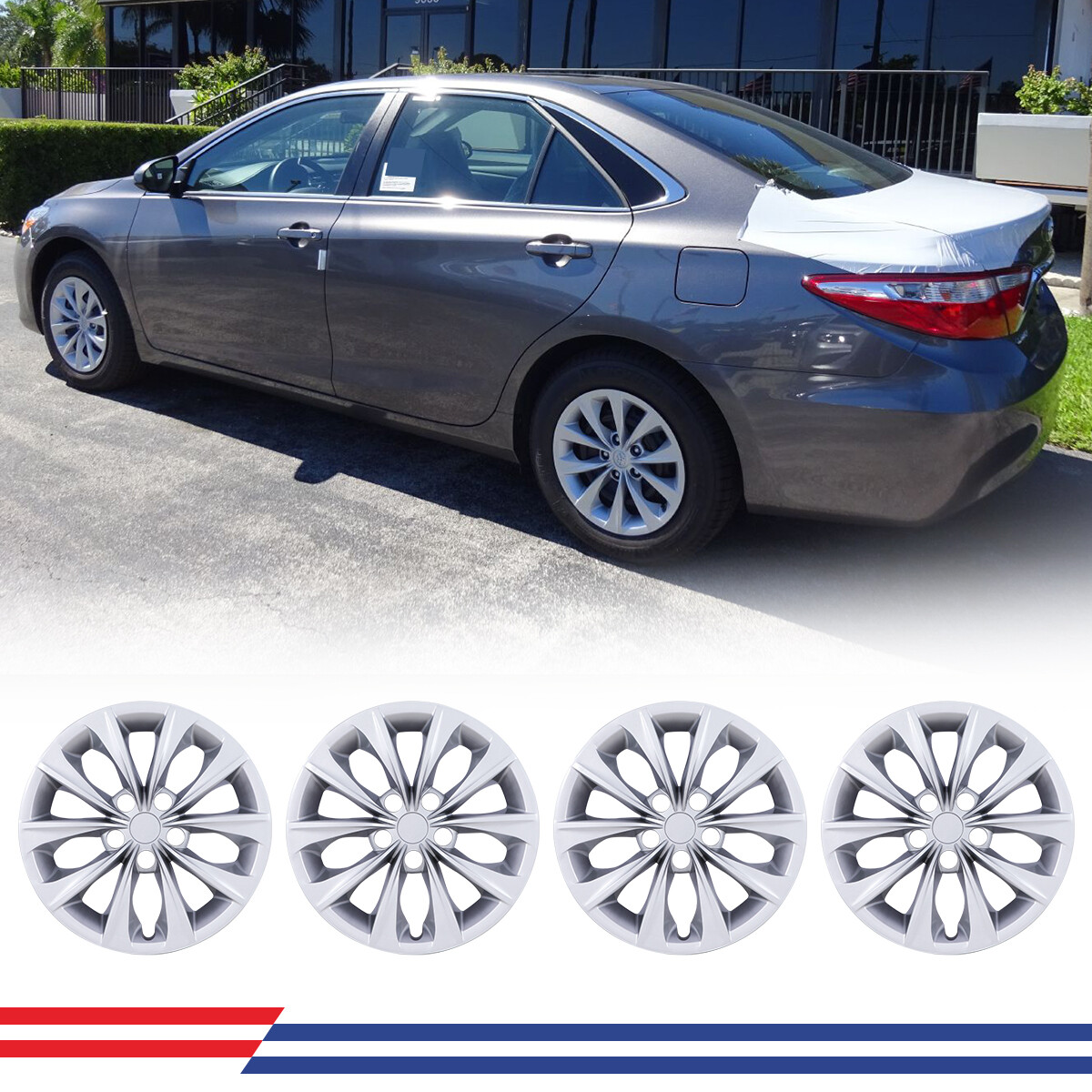 4Pcs 16”Wheel Rim Cover Hubcaps For 2015 2016 2017 Toyota Camry Black Trim Ring