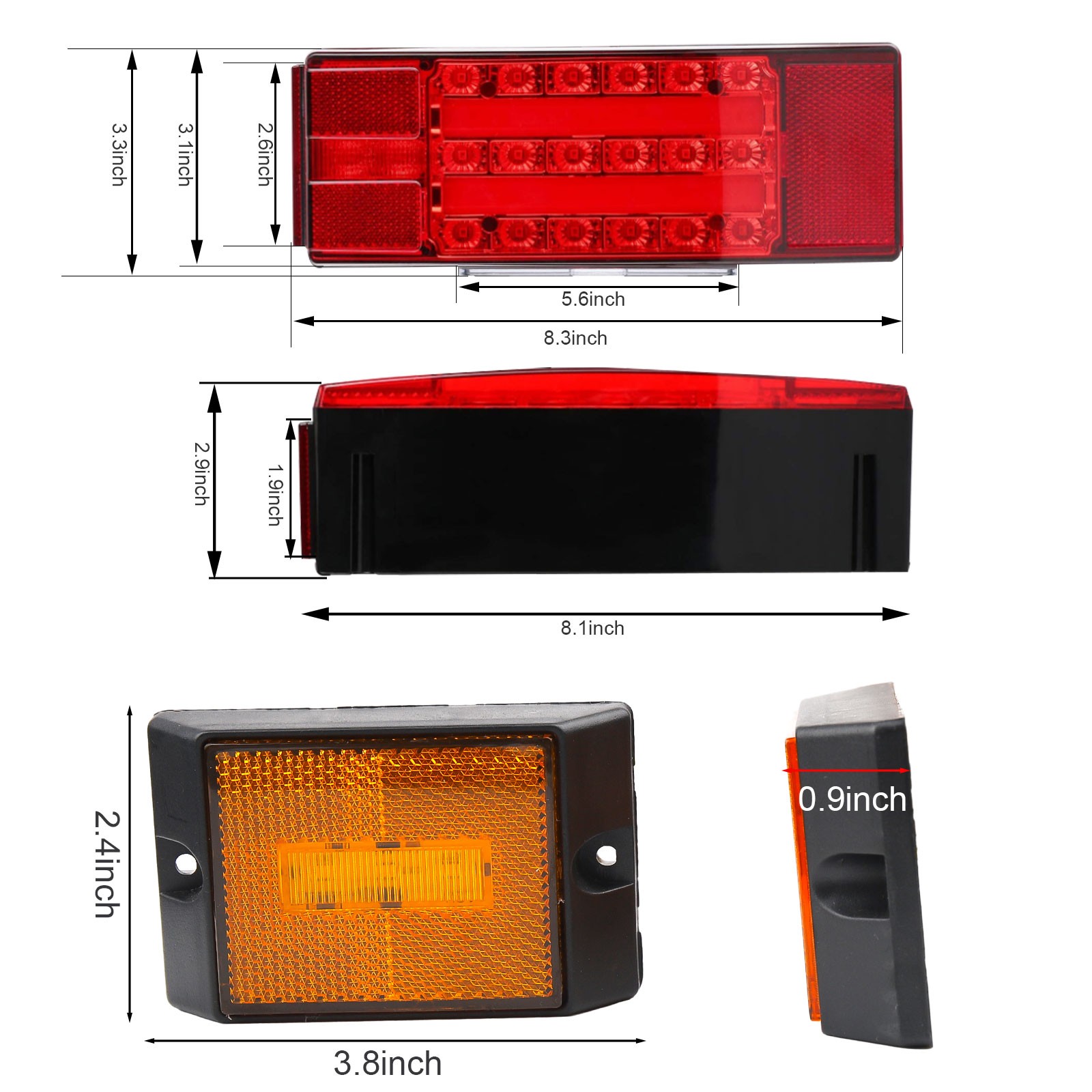 Rear Led Submersible Trailer Tail Lights Kit Boat Marker Truck Waterproof New