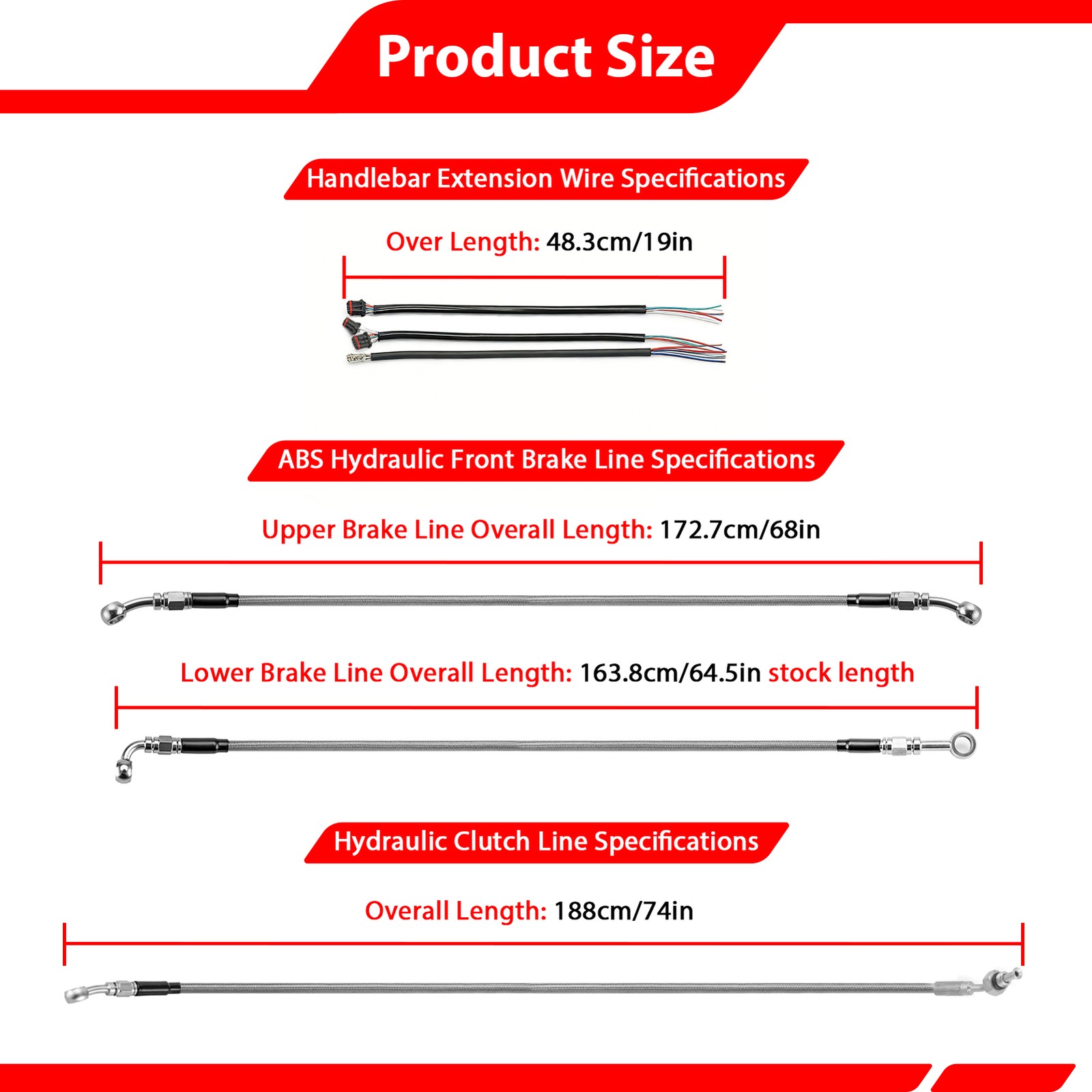 ABS Extended Chrome Cable Kit For Harley Street Electra Glide 12″-14″ Handlebar