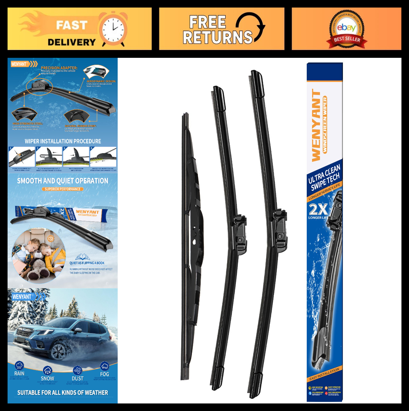 Set of 3 Windshield Wipers 24″/17″/13″ for Chevrolet Equinox & GMC Terrain 2010-