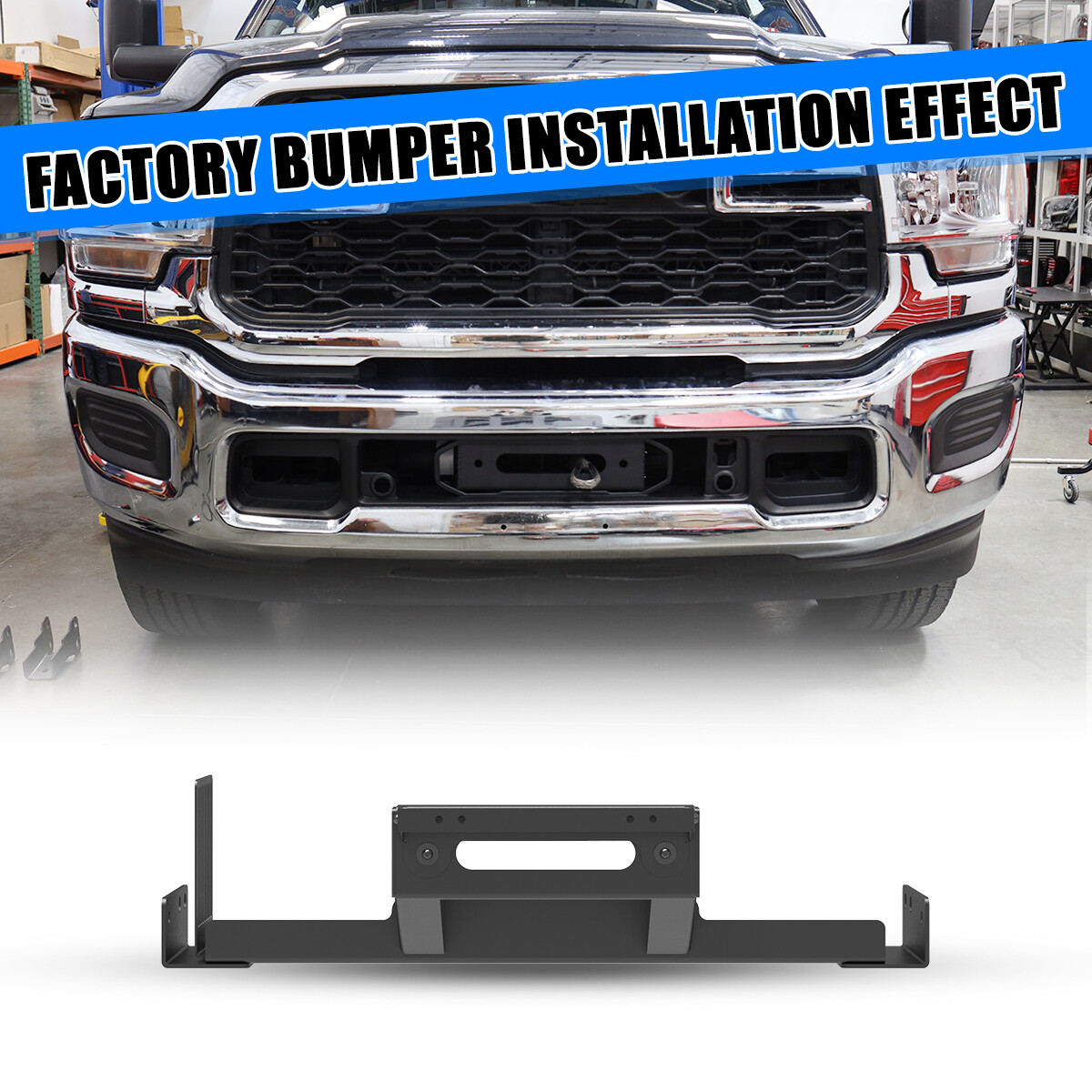 Black Steel Front Hidden Winch Mounting Plate For 2019-2024 Ram 2500 3500