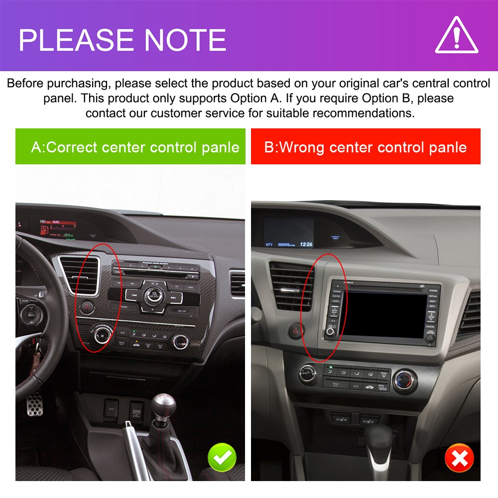 Android 15 Apple Carplay GPS For Honda Civic 2013-2015 Car Radio Stereo 2+64GB