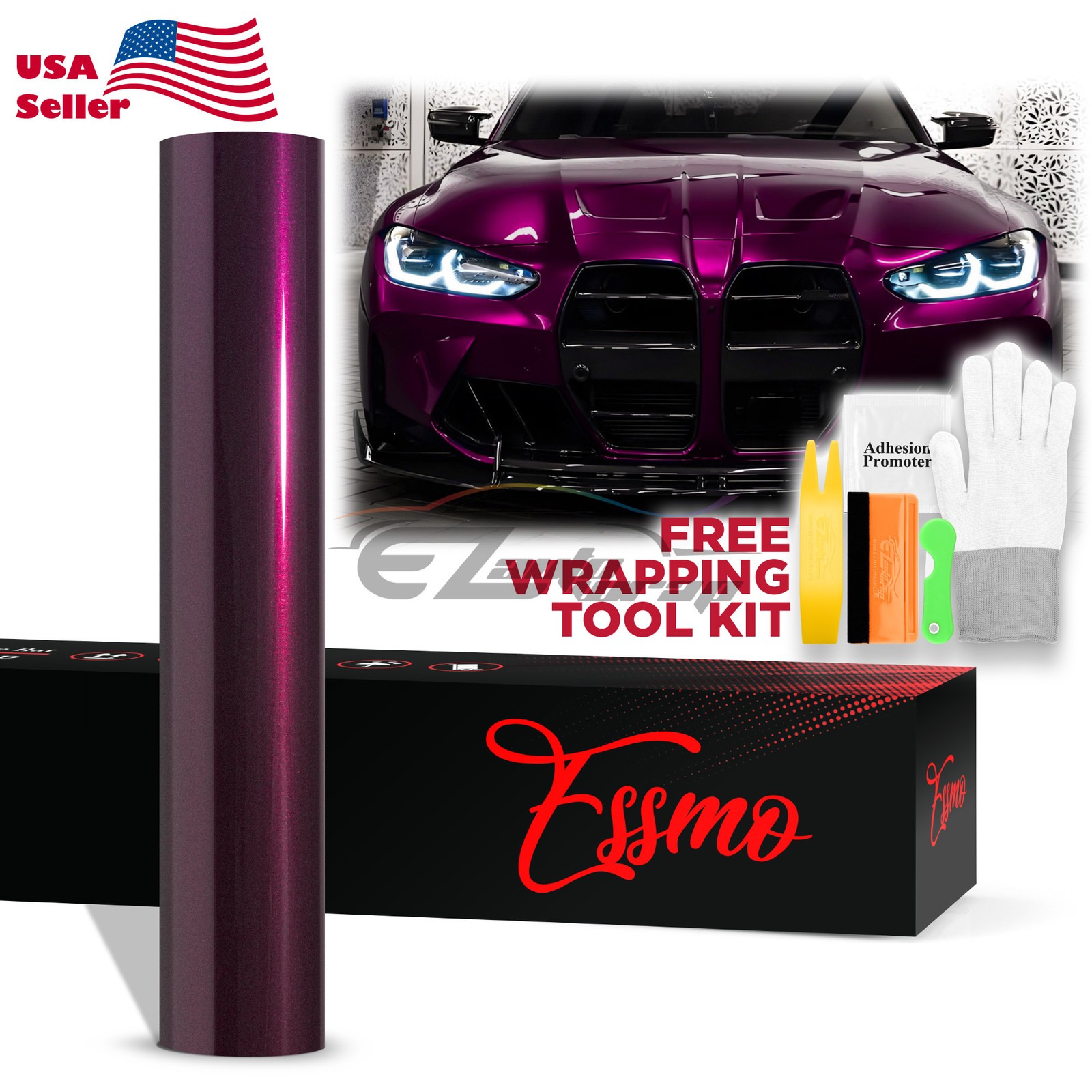ESSMO PET Super Gloss Metallic Rubellite Purple Vehicle Vinyl Wrap Decal Paint