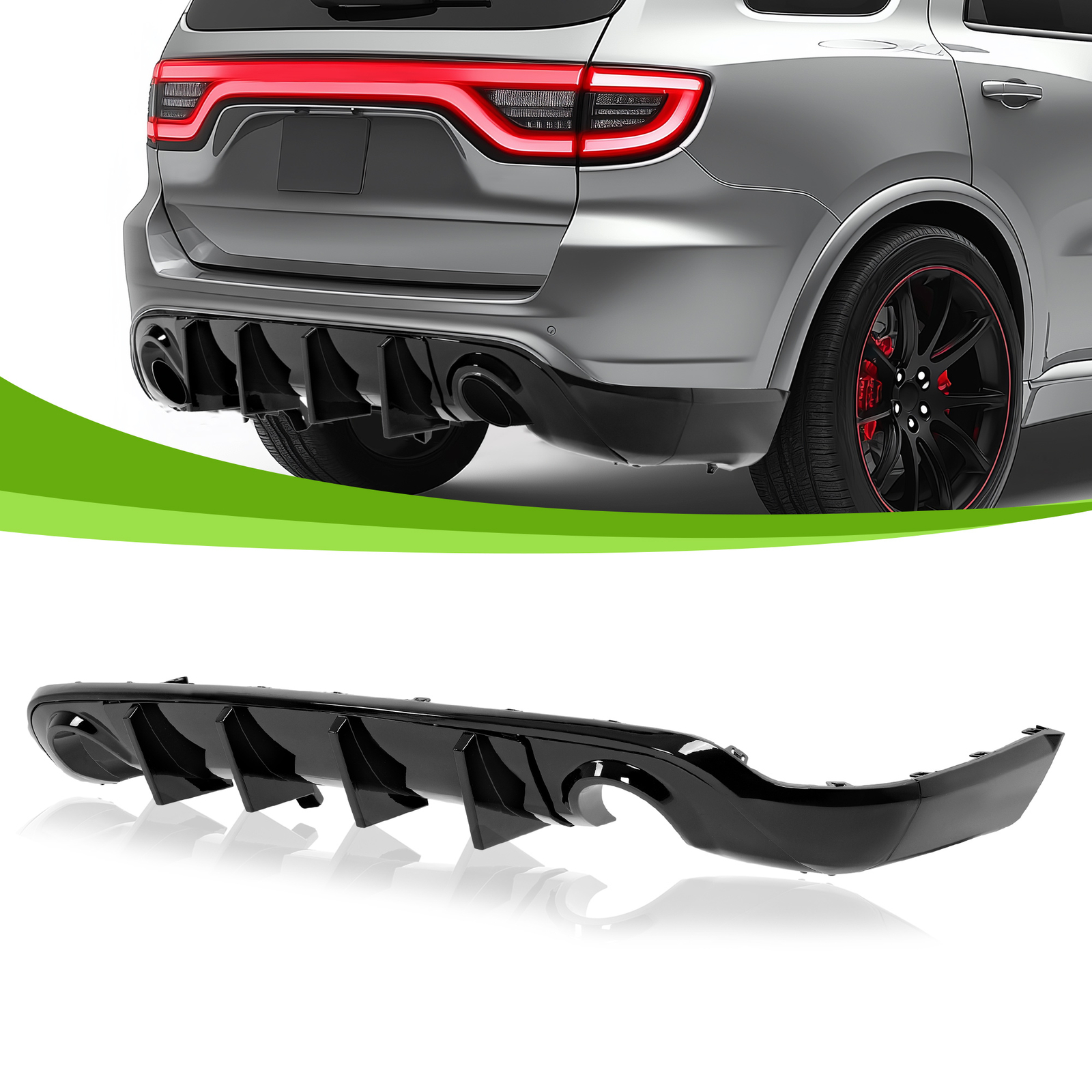 Fits Dodge Durango R/T SRT 2011-22 Rear Bumper Diffuser Dual Exhaust Gloss Black
