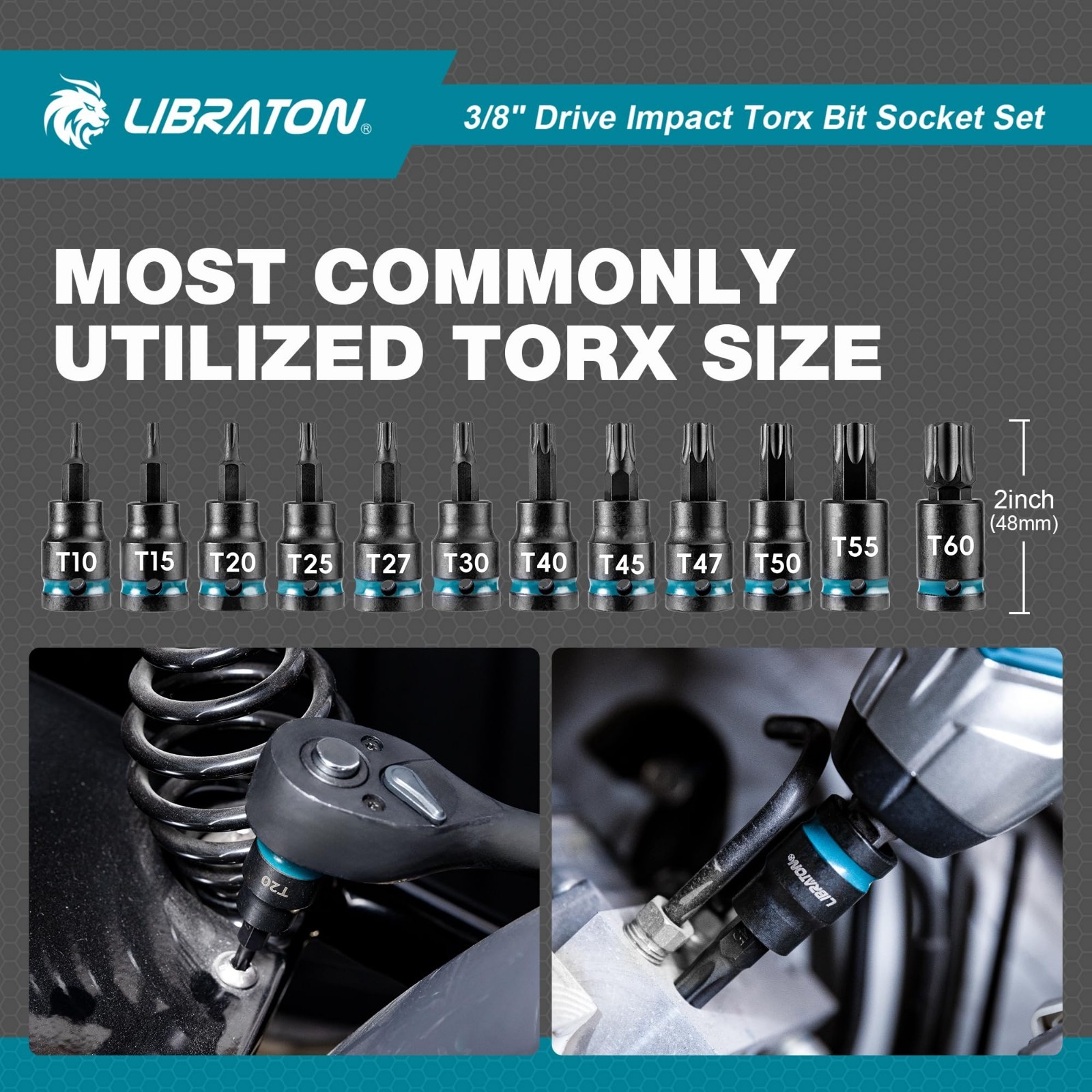 24PCS Extra Long Torx Bit Socket Set, T10-T60, 3/8″ Drive Impact Sockets, Auto R