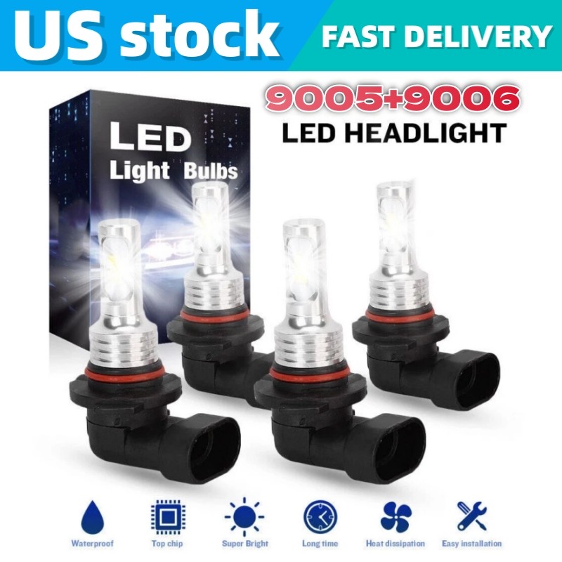9006 9005 LED Headlight KIT Combo Bulbs 10000K High Low Beam Super Bright White
