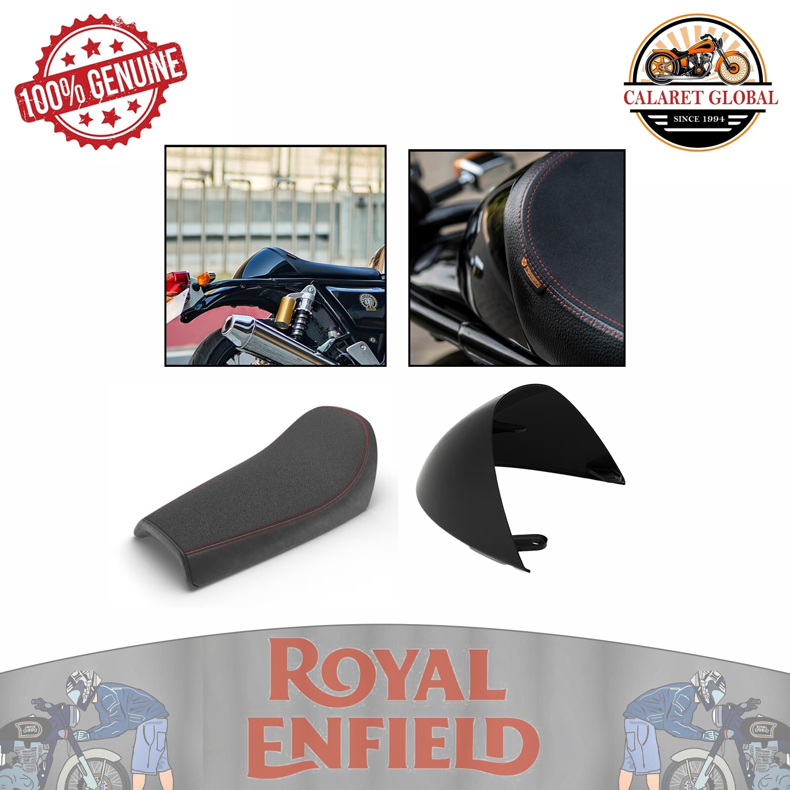 Royal Enfield black touring rider seat with black cowl for continental gt650