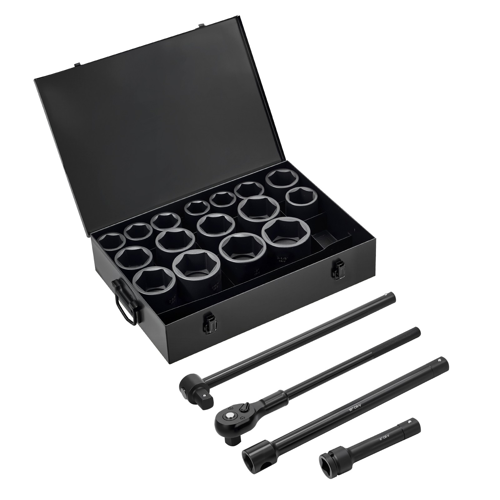 Uimoso 1 in Drive Impact Socket Set, 21-Piece SAE, Sizes 1-5/8 in to 3-1/8 in