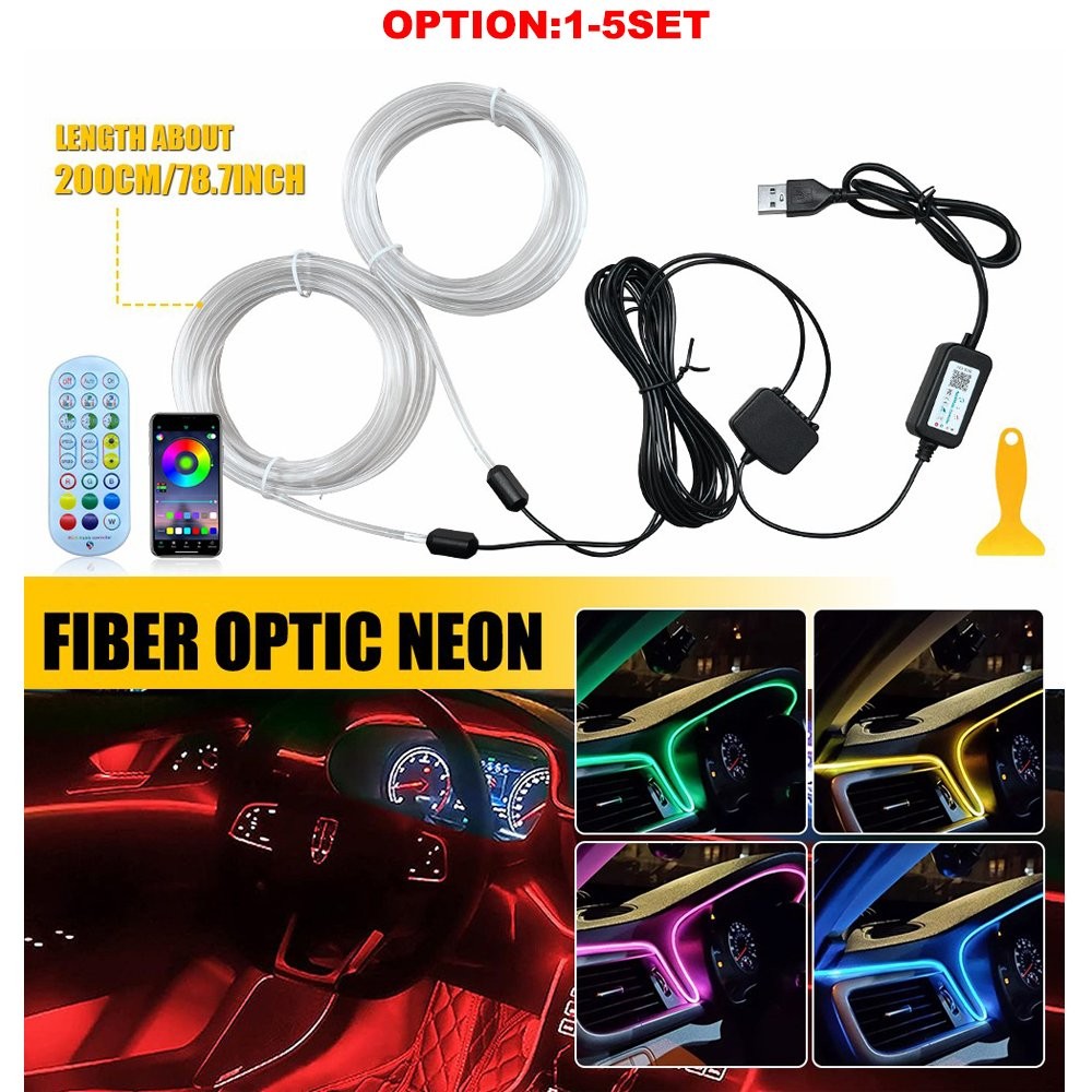 LED Neon Light Trim Glow Optic Fiber Strip Car Interior Ambient Lighting Kit NEW