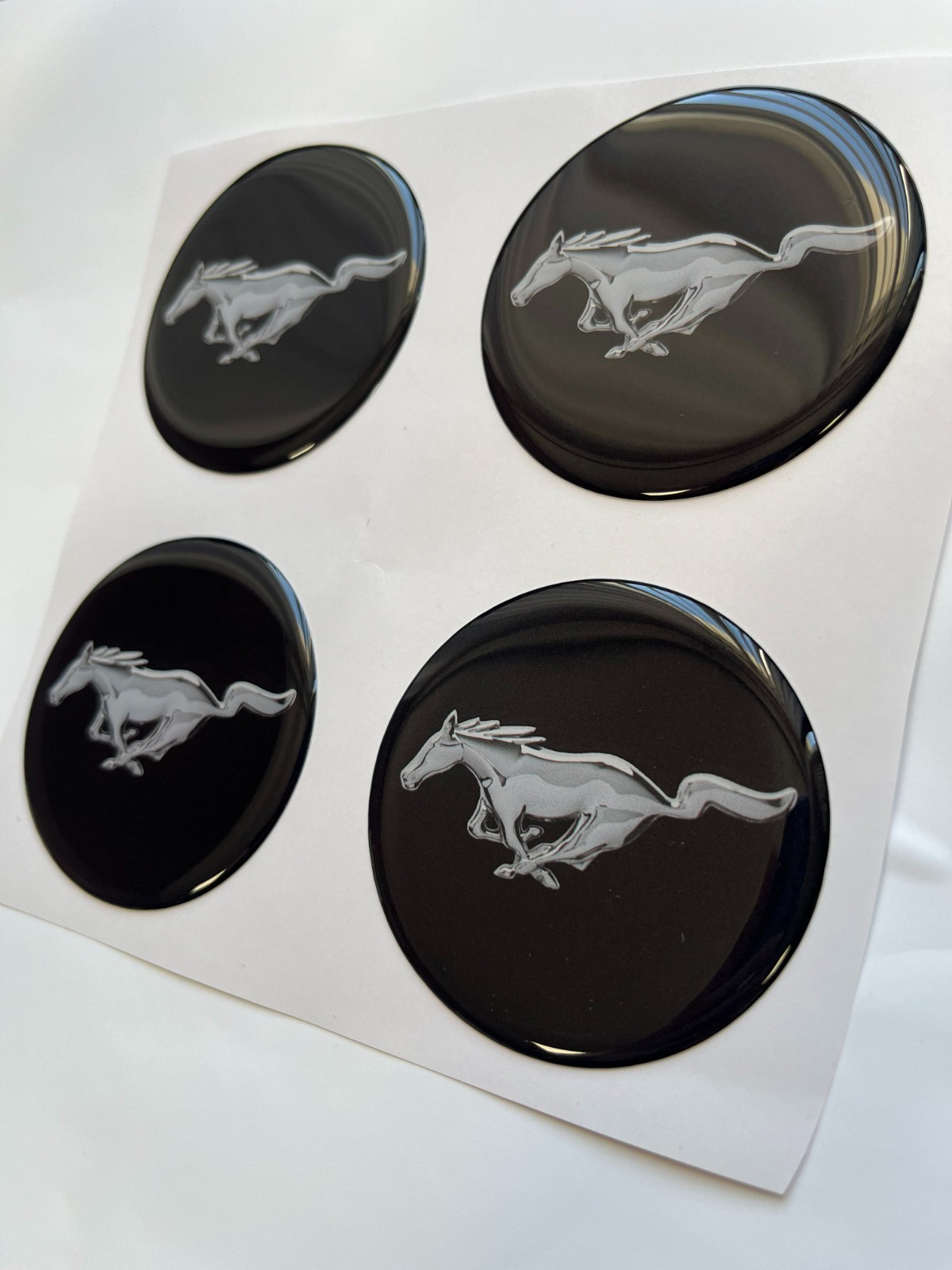 Mustang Wheel Cap Stickers Set – 4pcs 3D Domed Resin Center Cap Emblem Decals