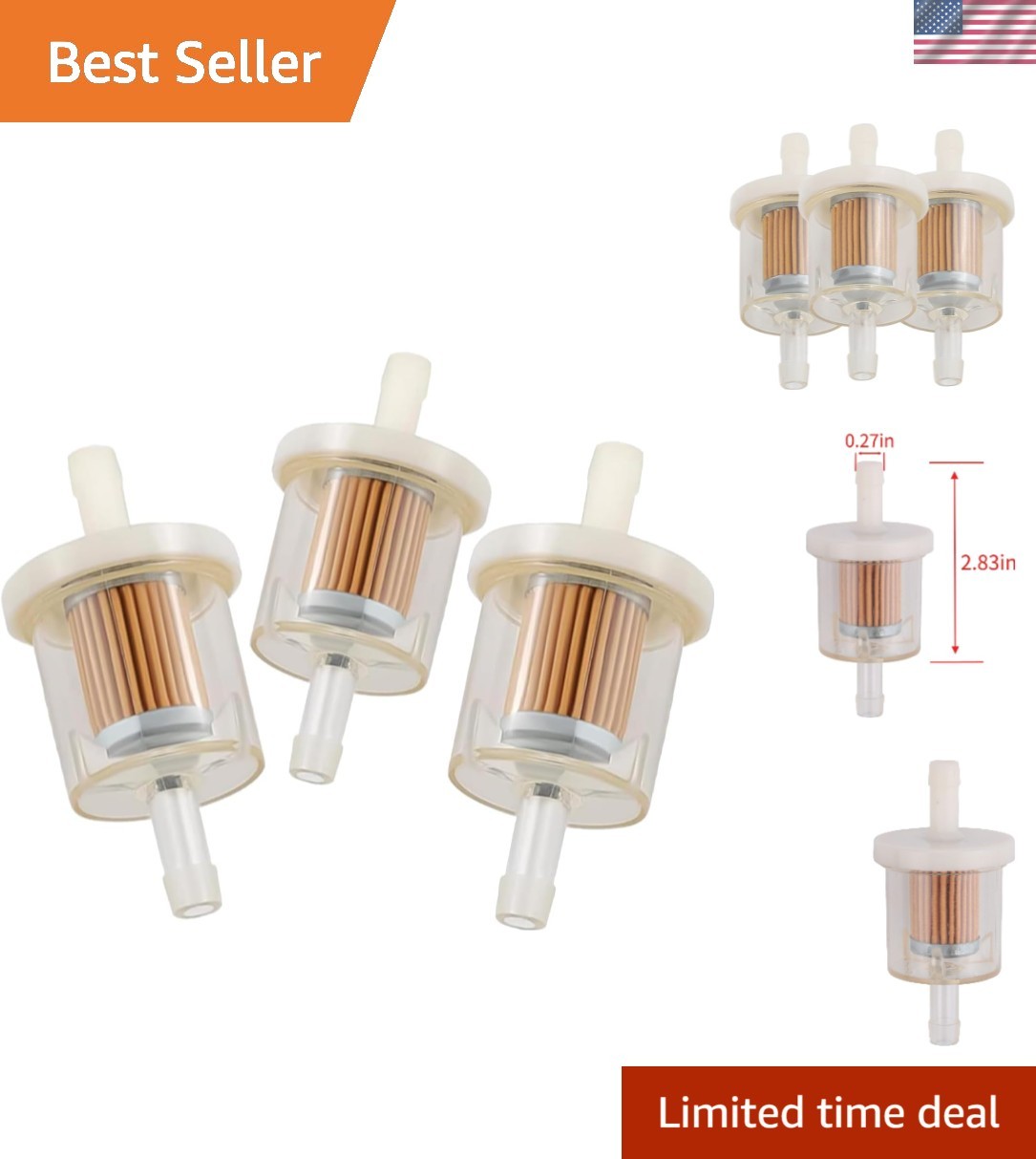 Replacement 1/4″ Fuel Filter for Lawn Mowers & Tractors – 3 Filters Included