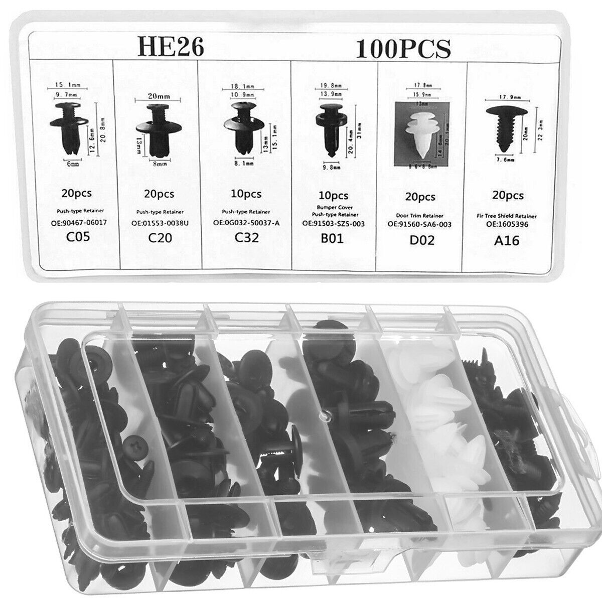 100PCS For Dodge Car Bumper Fender Liner Push Type Retainer Clips Fastener Kit