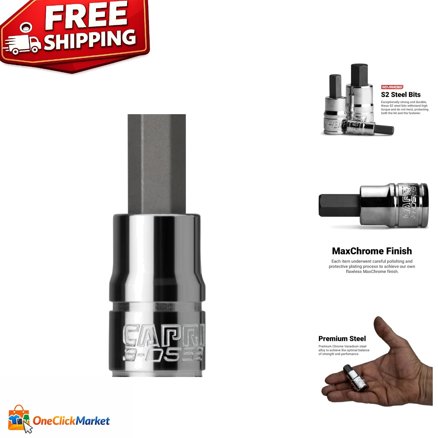 Lightweight 1/4 Inch Hex Bit Socket – S2 Steel with Chamfered End for Precision