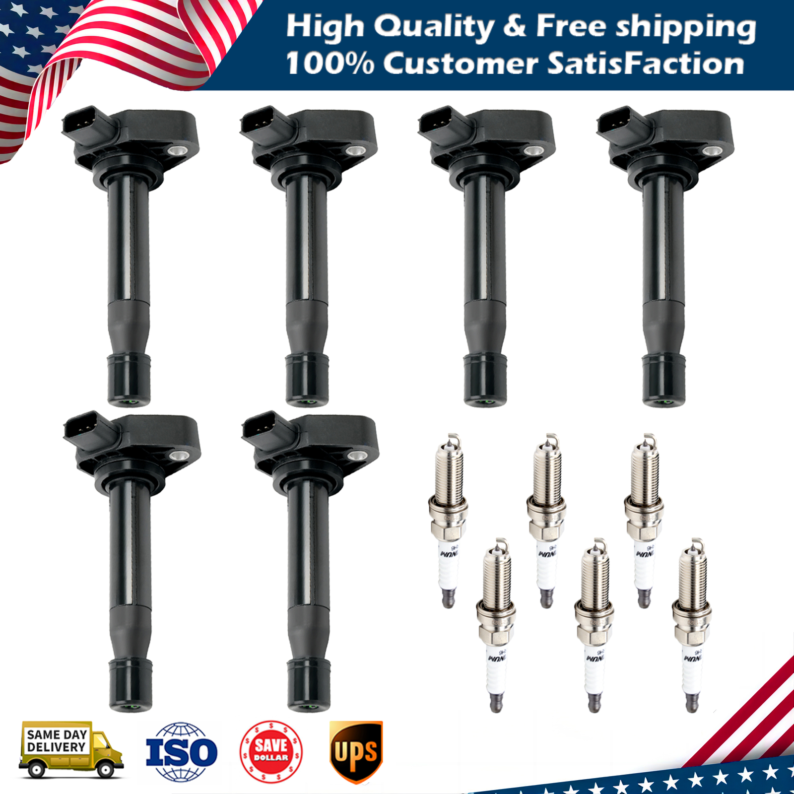 6X UF242 Ignition Coil+Iridium Spark plug Pack For Honda Odyssey Accord Acura