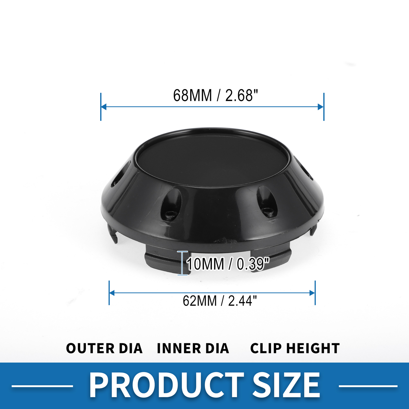 Single Wheel Center Caps OD: 68mm/2.68″ Black with Black Sticker Universal