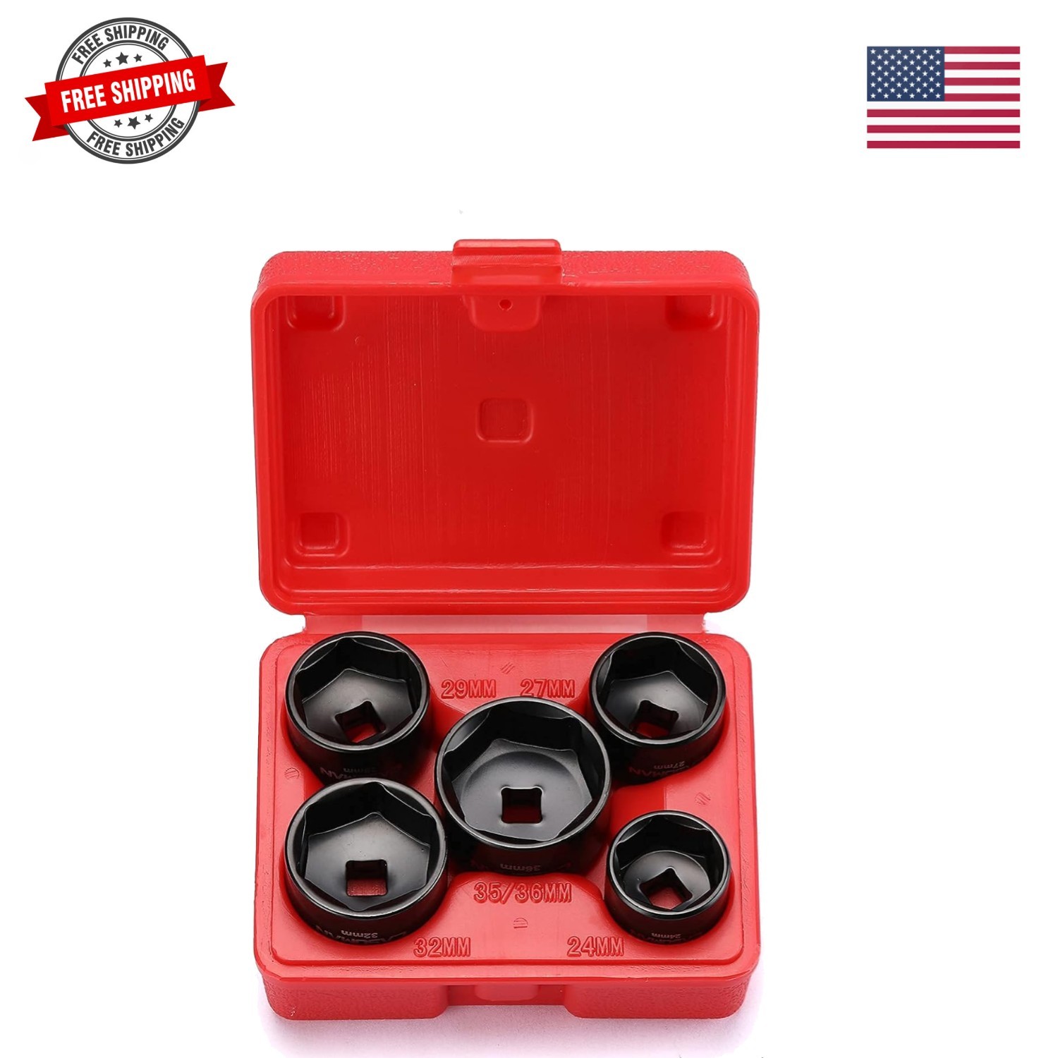 5 Pieces 3/8″ Drive Low Profile Oil Filter Socket Set, Oil Filter Cap Remover…