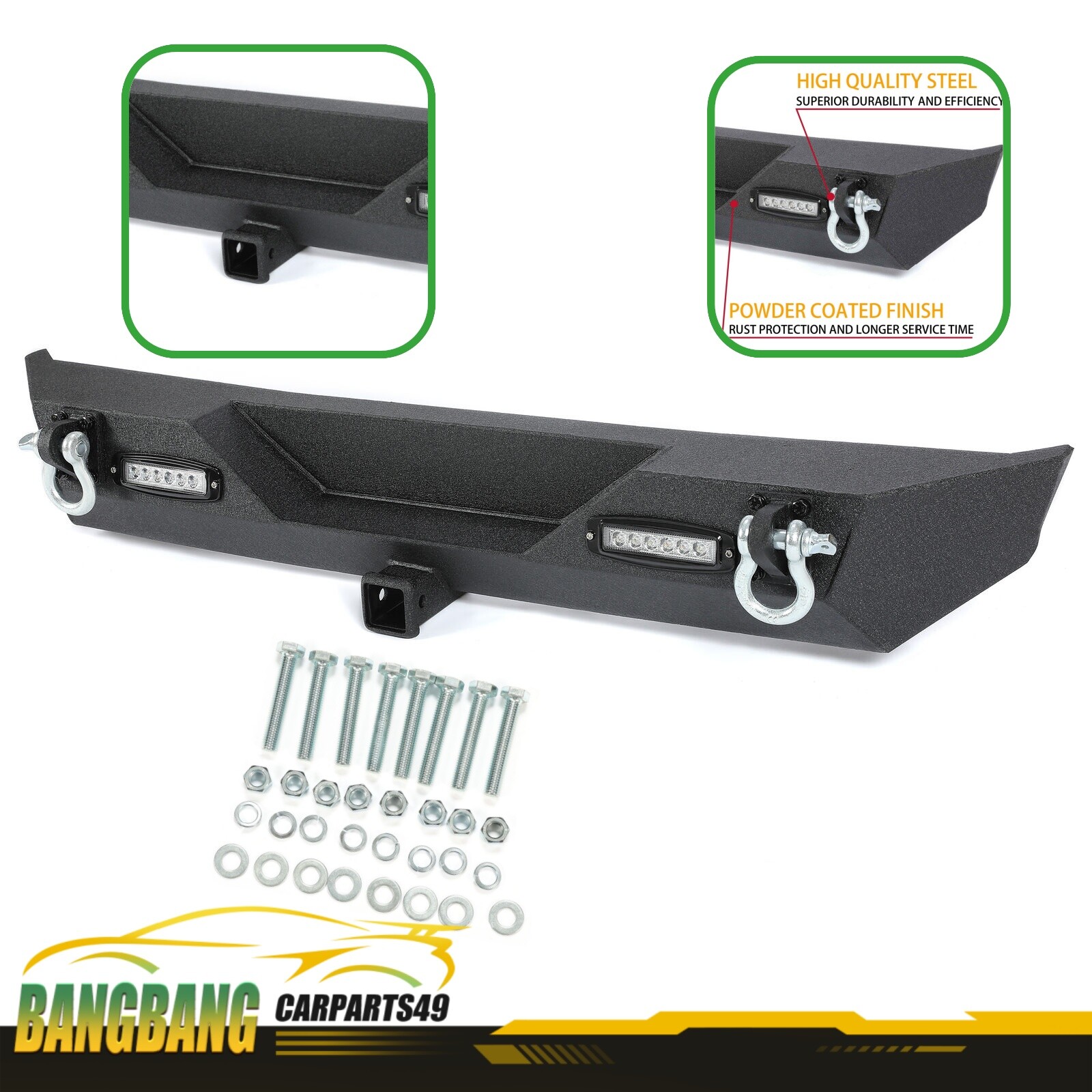 Black Rear Bumper For Jeep Wrangler TJ YJ W/ Led Lights Hitch Receiver 1987-2006