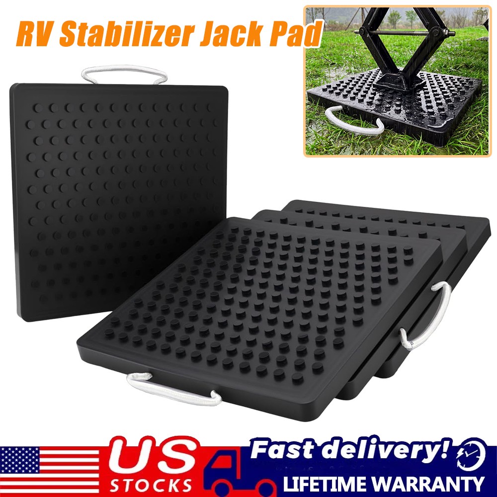 4 Pack 12x12x1in Non-Slip RV Jack Pads with Handle Heavy Duty Stabilizing Blocks