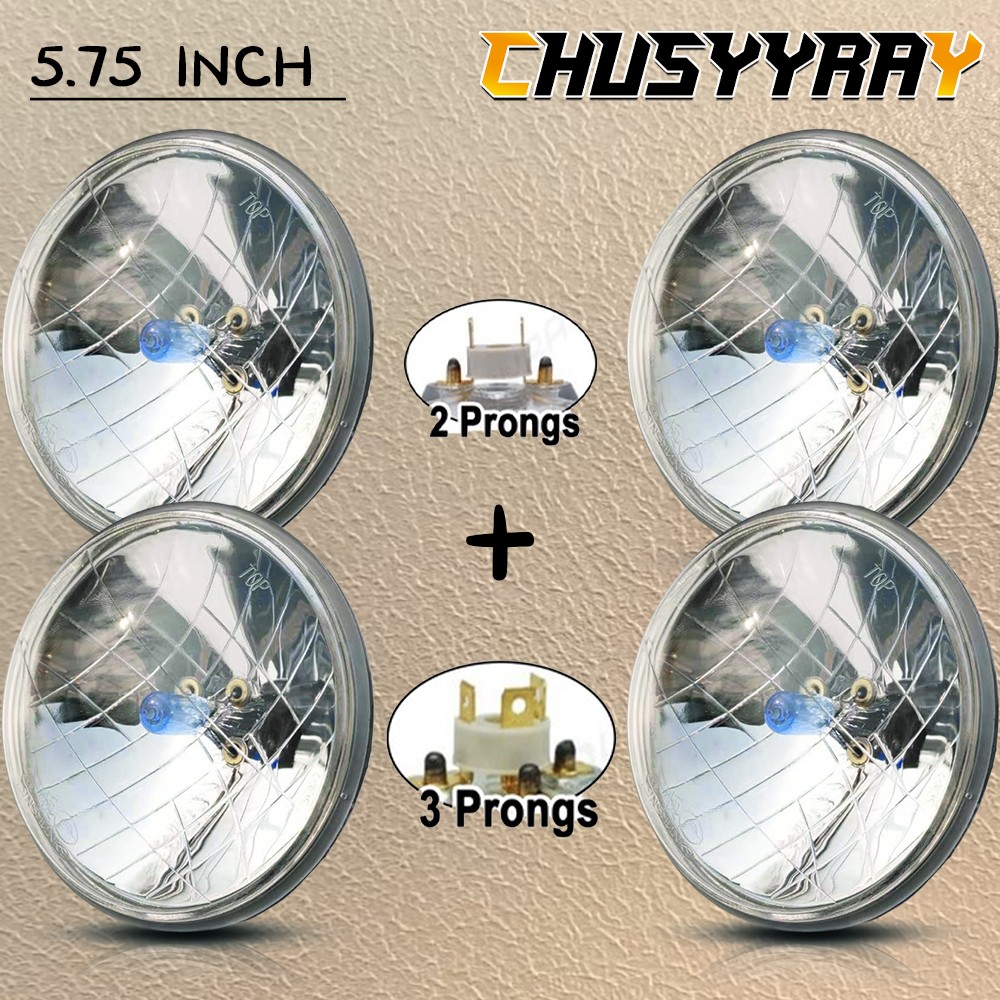 4Pc 5.75″ 5-3/4″ Round Headlights Hi/Lo for 1968 El Camino 2 prong + 3 prongs