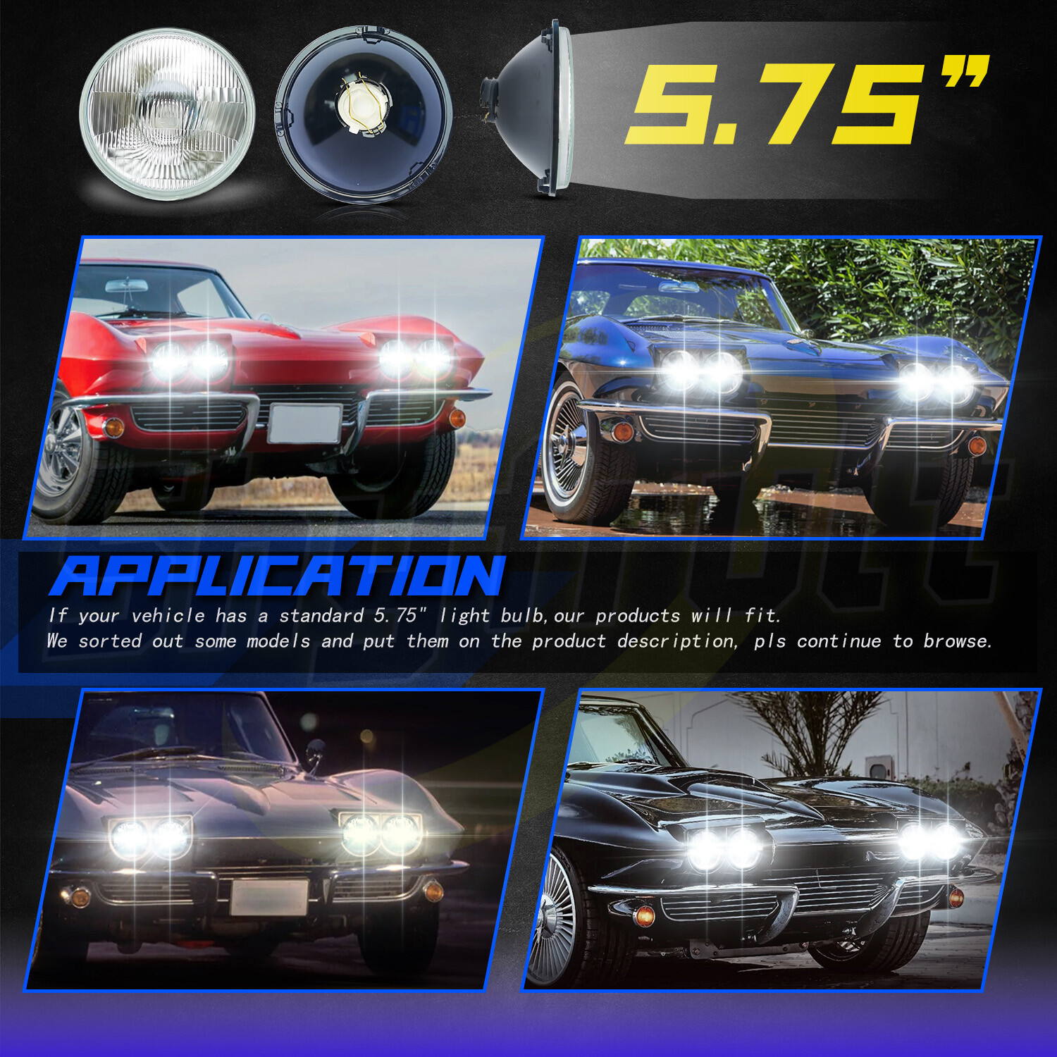 White 5.75 5-3/4 inch 4PCS LED Headlights High Low for Dodge Charger Monaco