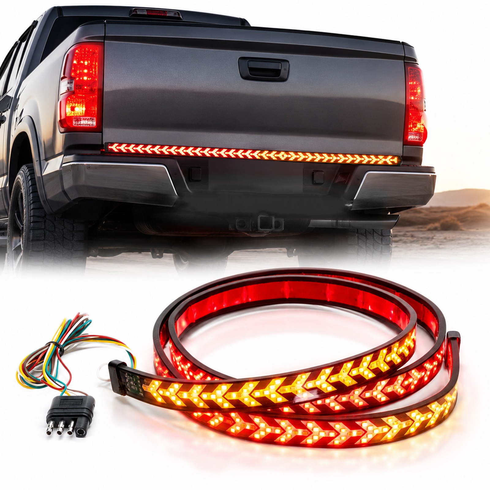 US LED Tailgate Light Bar 60″ Triple Row 5-Function Strip for Pickup Trailer SUV