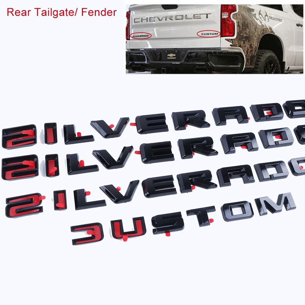 Gloss Black Letter Overlay Emblem For Silverado Custom Fender Tailgate 2019-2025