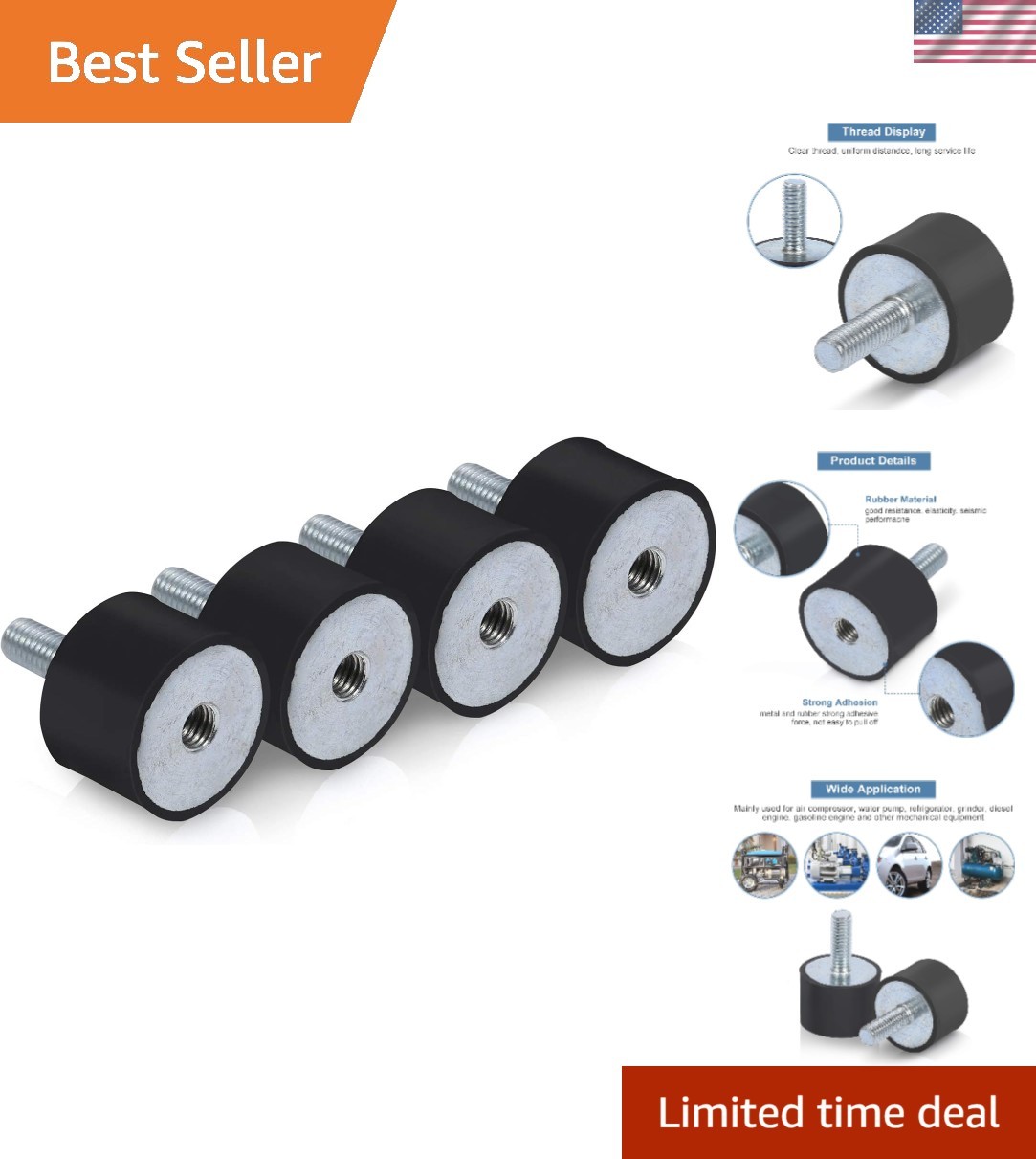 Durable M6 Rubber Shock Absorber Mounts – Set of 4 Anti-Vibration Isolators