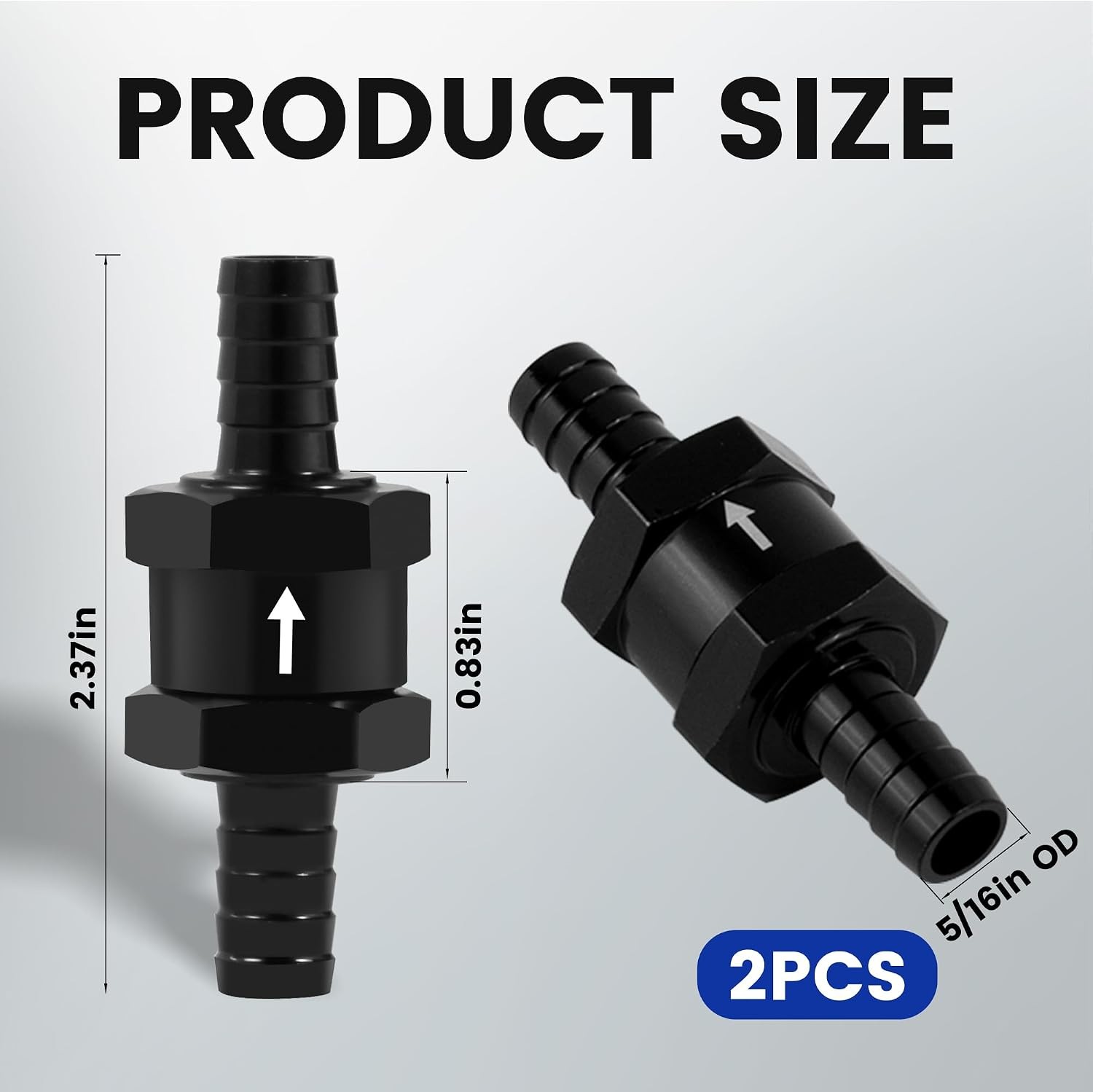 5/16 2PCS Fuel One-Way Check Valve, Aluminium Alloy 8mm OD