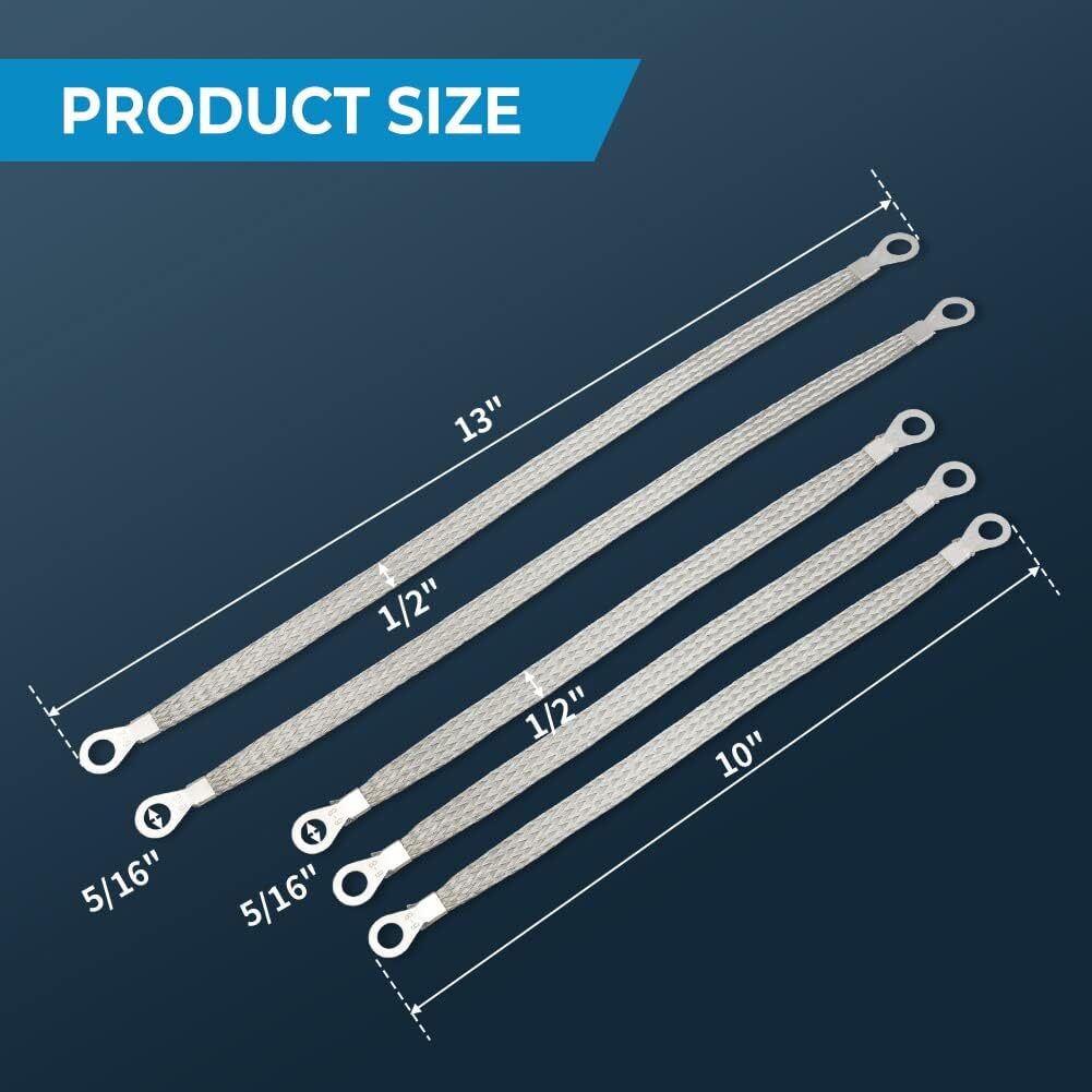 5X Car Truck Firewall Engine Body Engine Ground Strap Tinned Copper Cable Kit