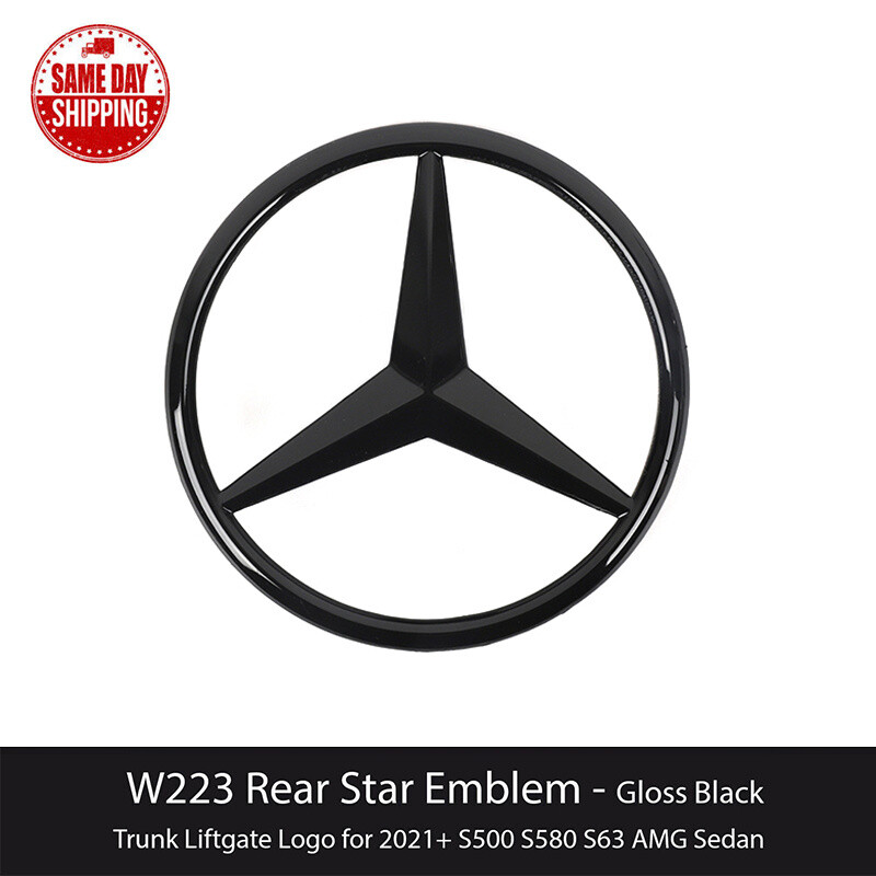 For W223 SEDAN Mercedes GLOSS BLACK Star Emblem Rear Trunk Lid Badge AMG S580