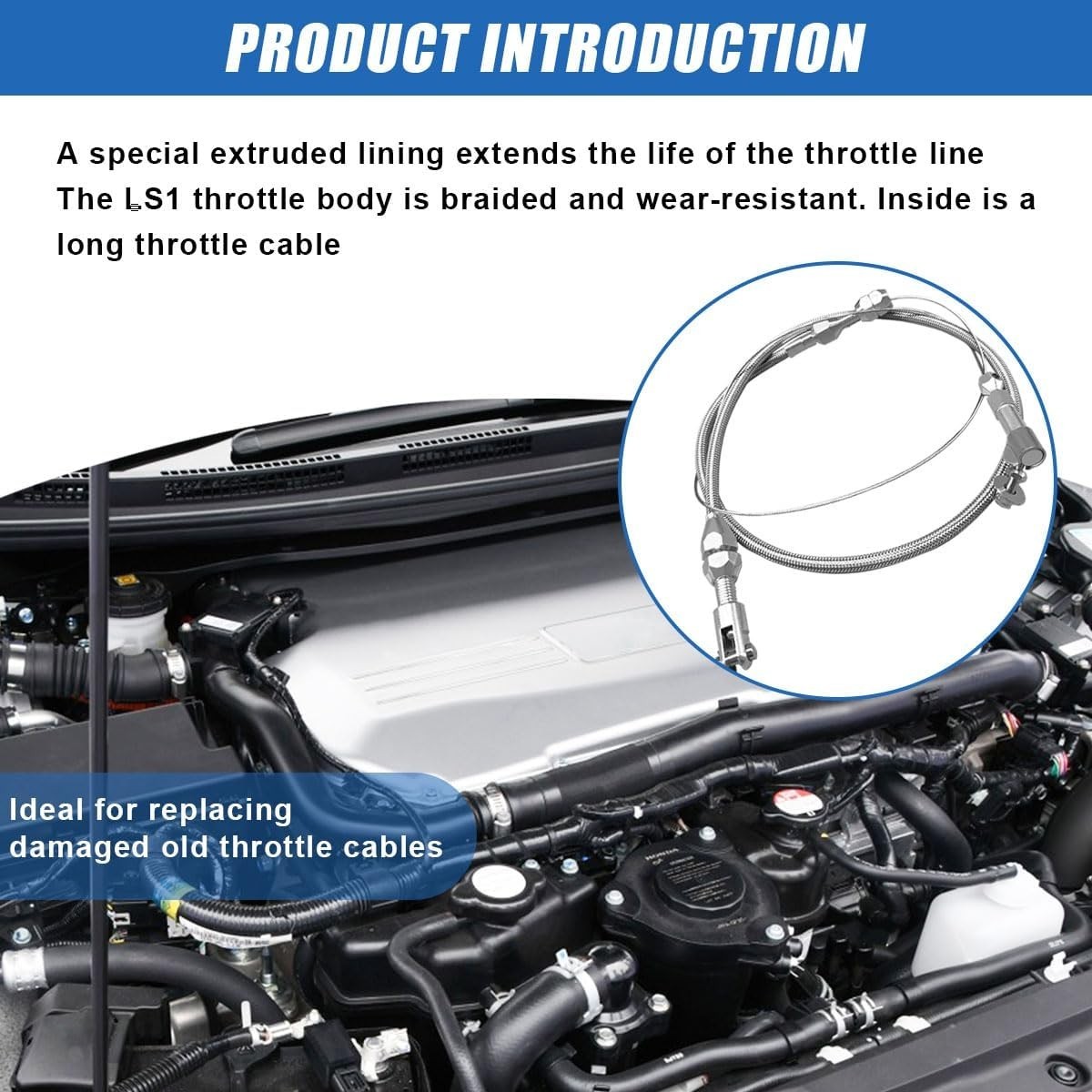 24″ Braided Throttle Cable Kit, Universal Accelerator Adjustable 24 Inch
