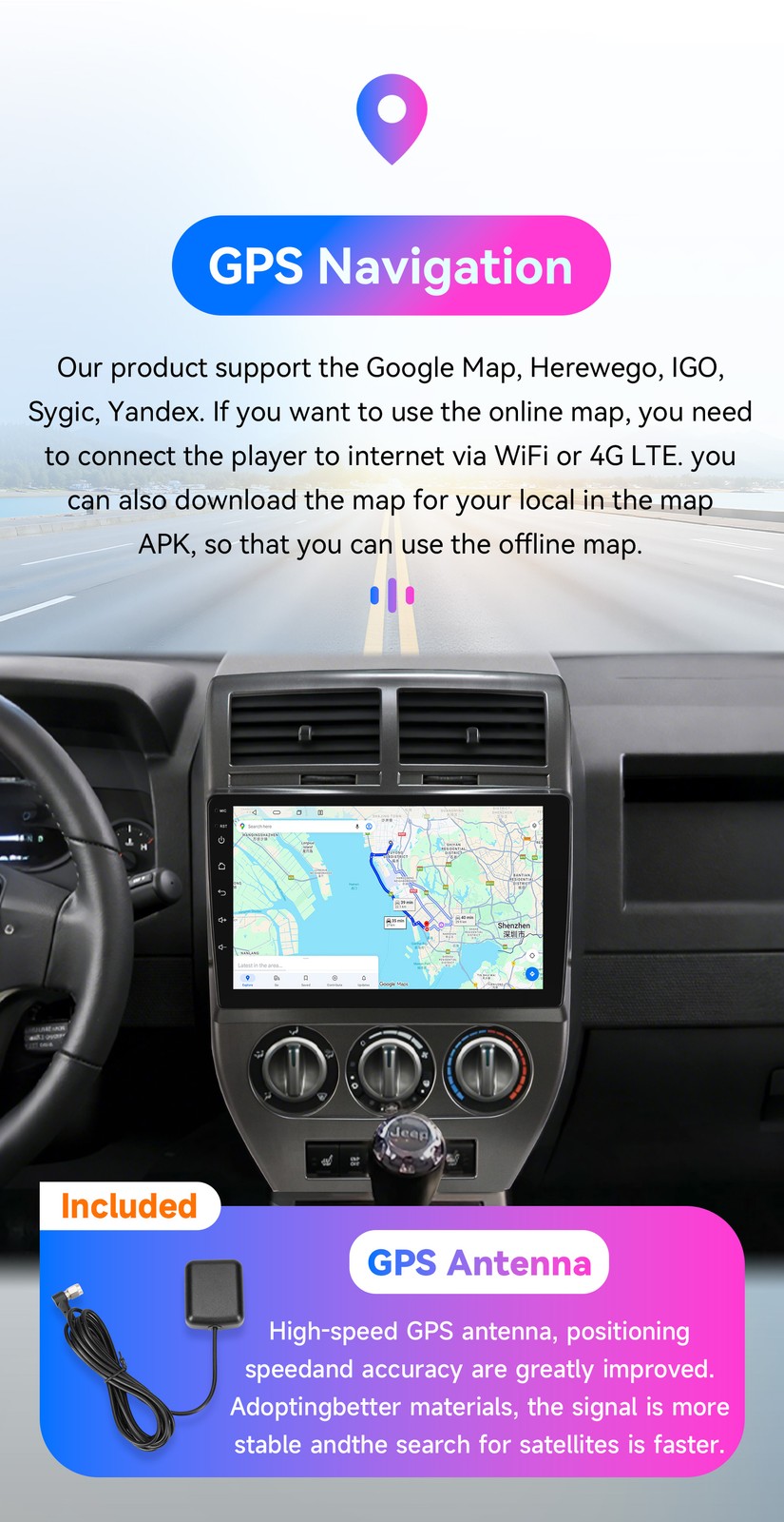 4GB+64GB Car Radio Apple CarPlay Touchscreen Navi For Jeep Compass Patriot 07‑09