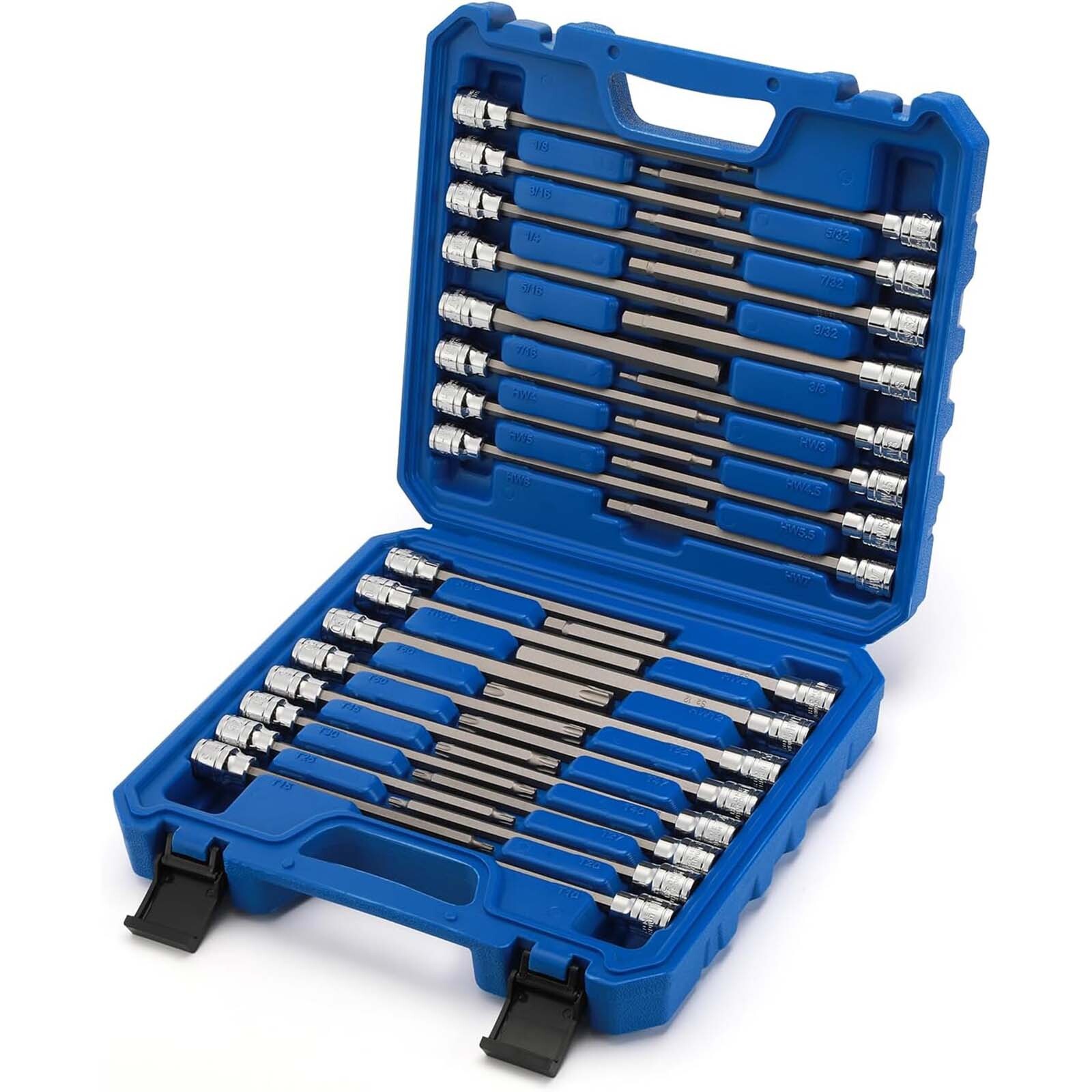32PCS 3/8″Dr. Extra Long Hex and Torx Bit Socket 1/8″- 7/16″ 3mm – 12mm, T10-T60