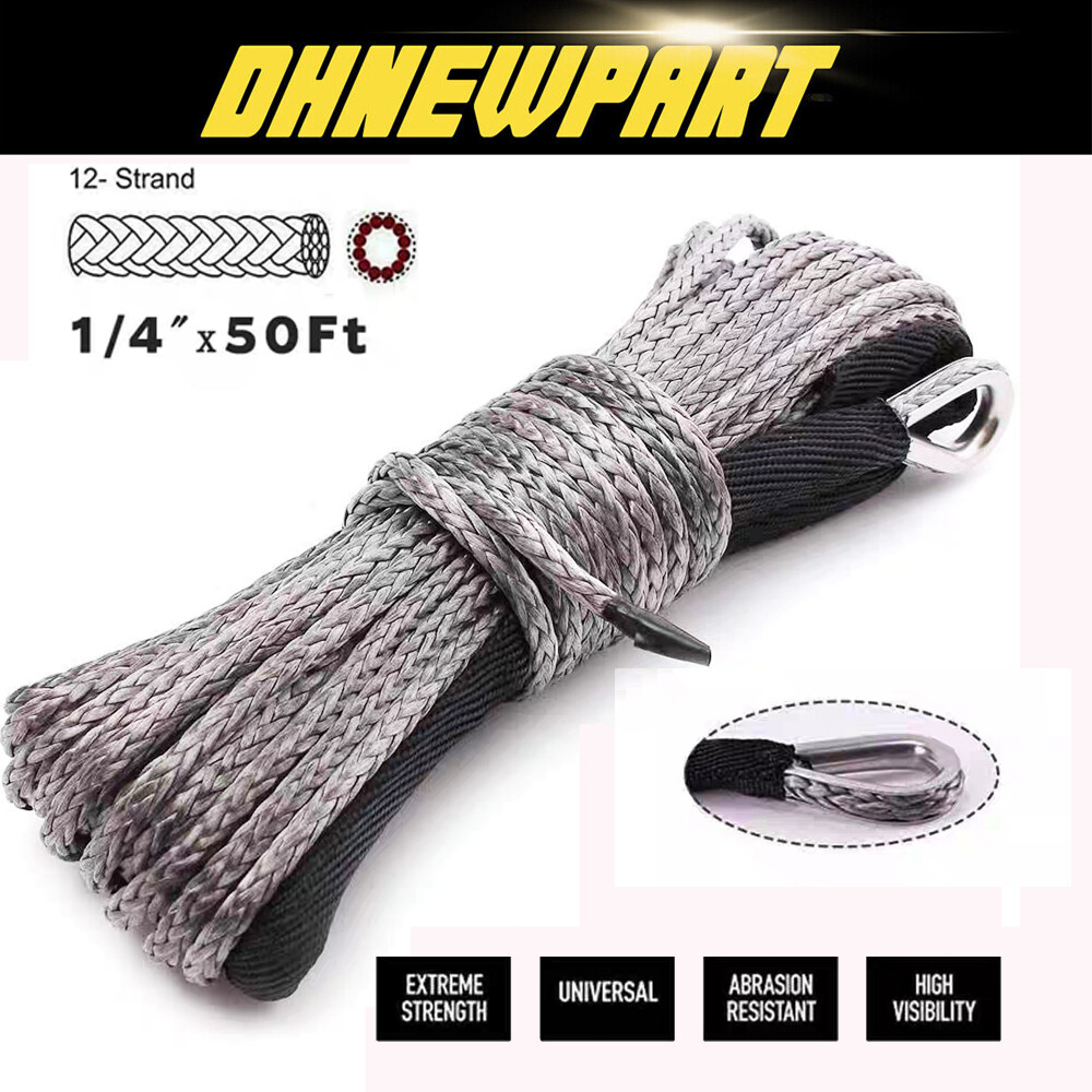 10000LB Synthetic Winch Rope Line Recovery Cable ATV UTV w/ Sheath 1/4″x50′