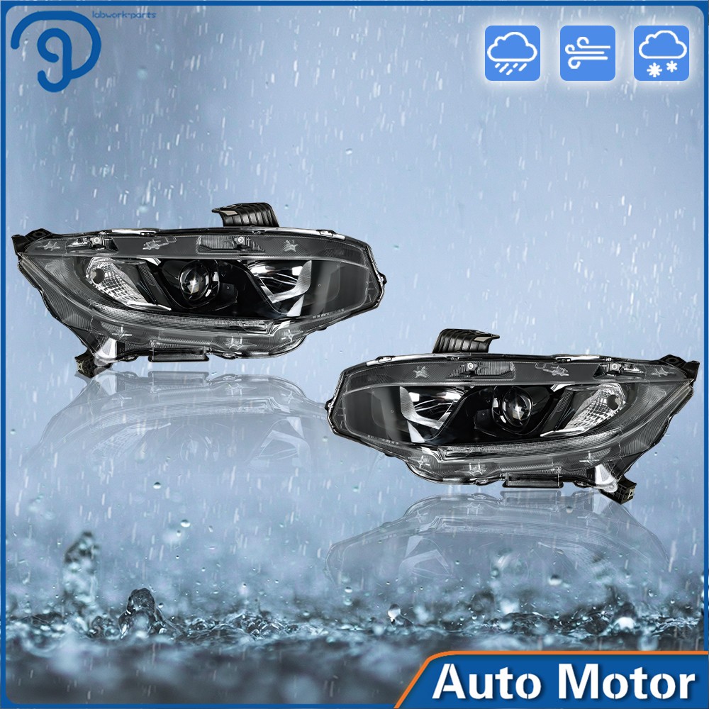 Right & Left For Honda Civic 2016-2021 Halogen W/DRL Black Headlights Projector