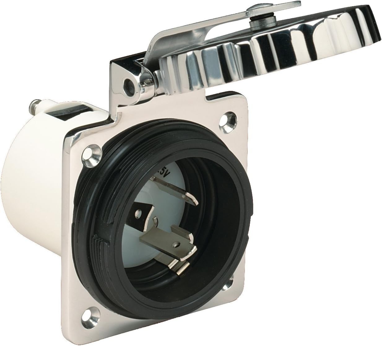 Marine Shore Power Inlet 30 Amp 125V Stainless Steel Cast Heavy Duty Cap